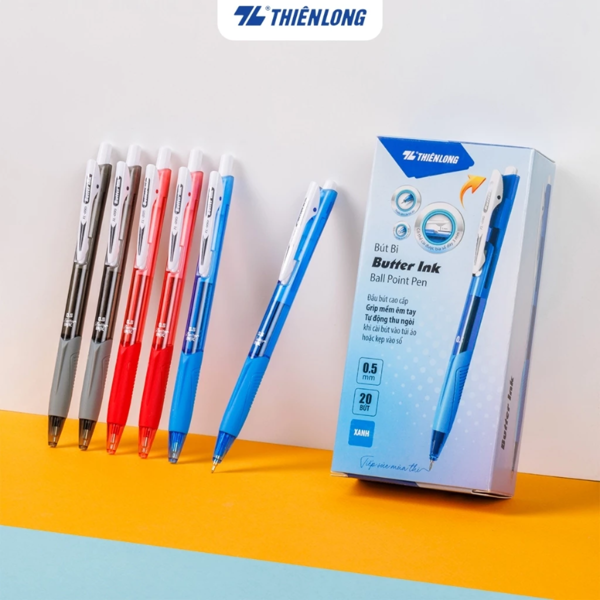 Mô tả Bút bi Thiên Long TL-095 Butter Ink - Viết bi ngòi 0.5mm - Mực xanh - 6