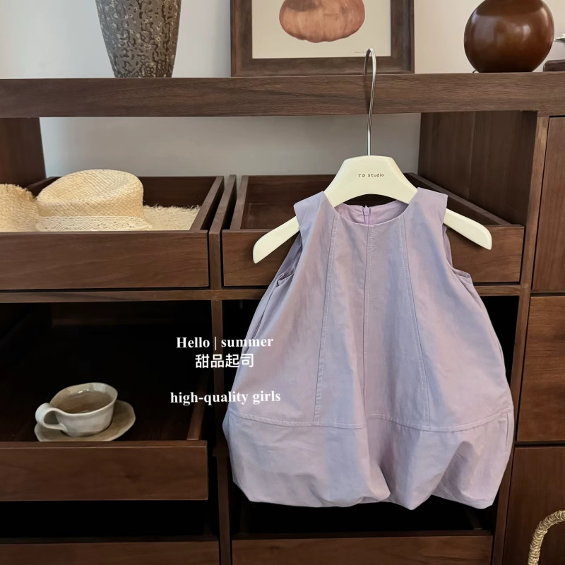 Mô tả Váy Sát Nách Bí Ngô Màu Tím Trơn Cho Bé Gái 1-8 Tuổi MINTSCLOSET Quảng Châu - GV0270 - 1