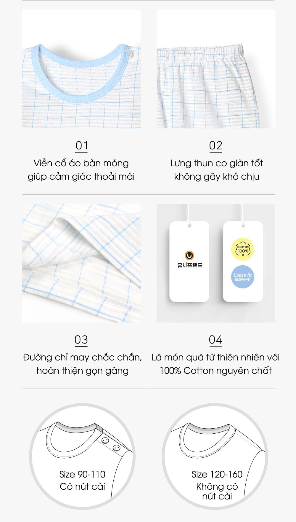 Mô tả Đồ bộ quần áo thun cotton lửng tay cho bé trai và bé gái mặc nhà mùa hè chính hãng Unifriend Hàn Quốc U2022-3 - 12