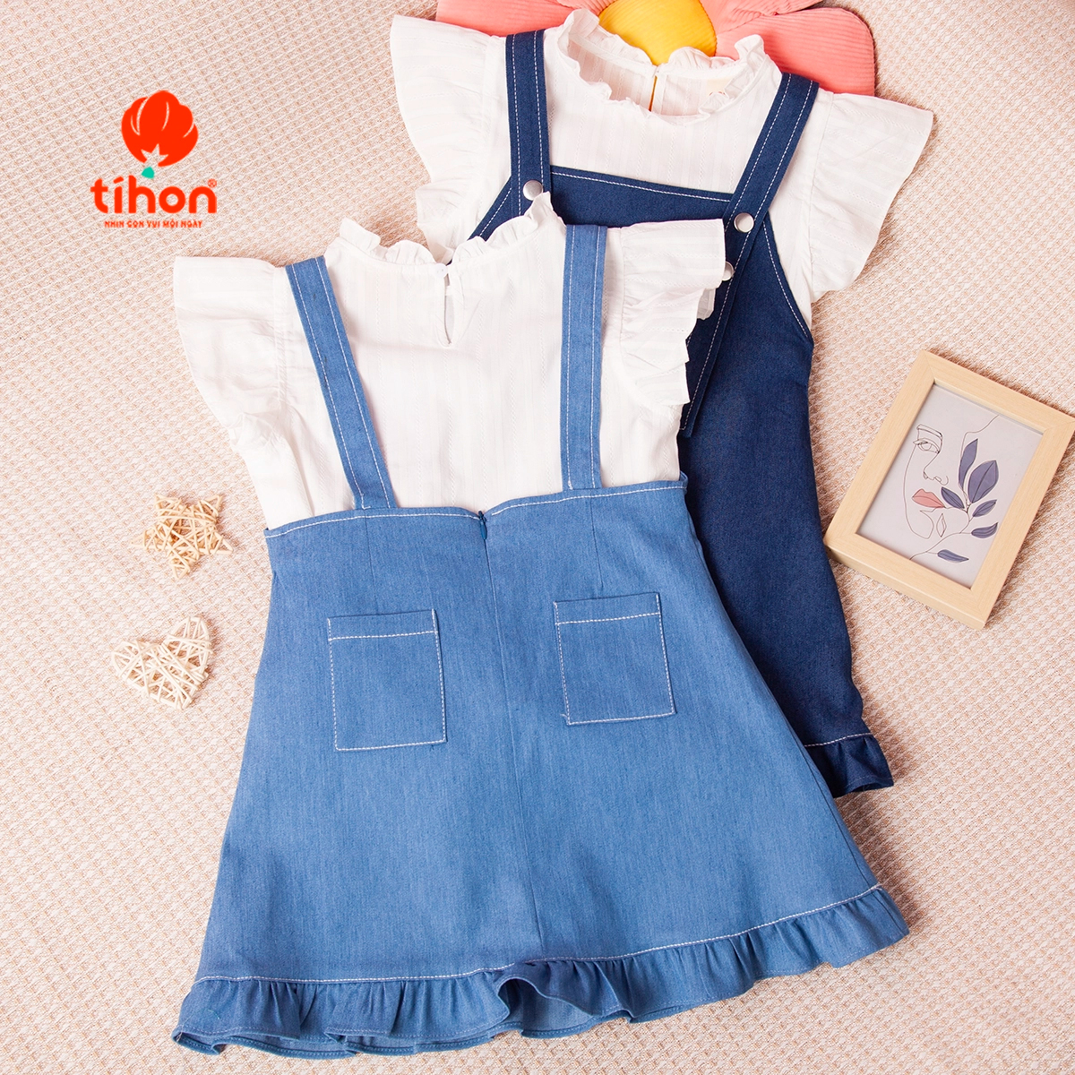 Mô tả Bộ yếm cho bé gái TIHON cao cấp phong cách Hàn Quốc kèm áo cho bé SET0786063 - 7
