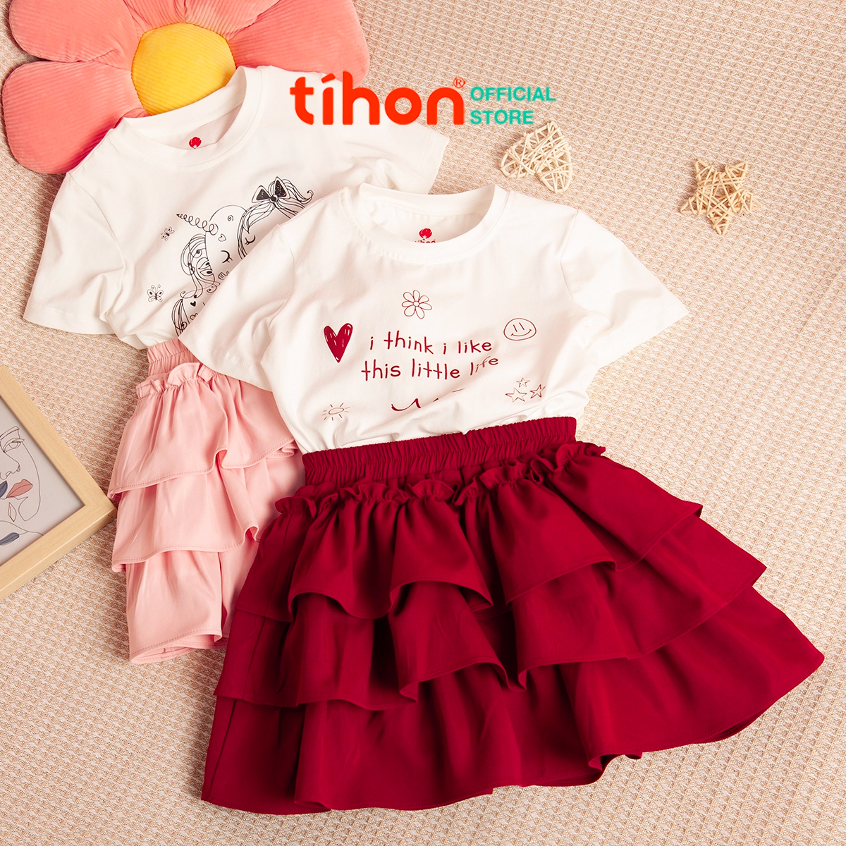 Chất liệu cotton set váy bé gái TIHON
