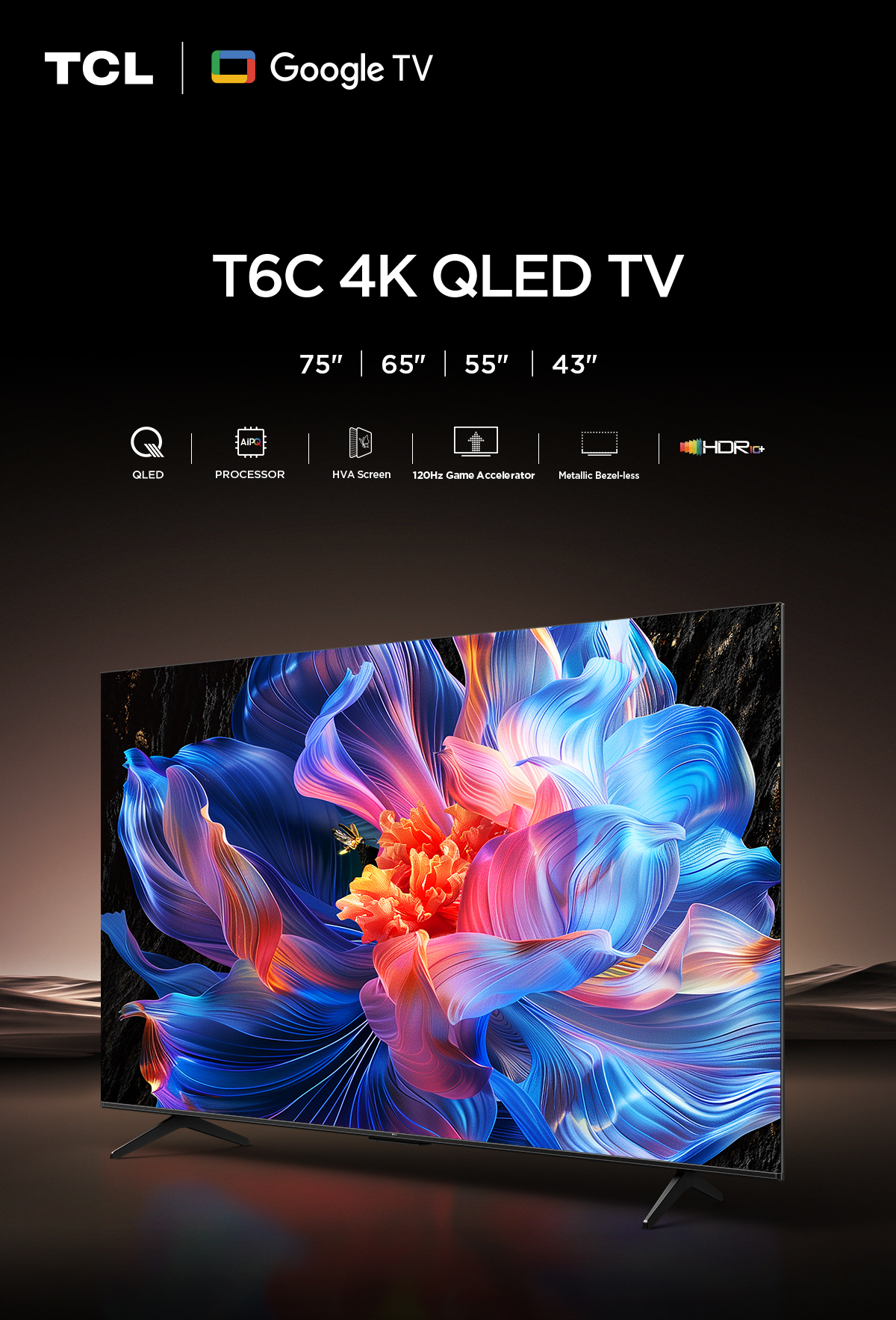 Mô tả Google Tivi TCL QLED 4K UHD - TV 43inch - 43T6C - 2