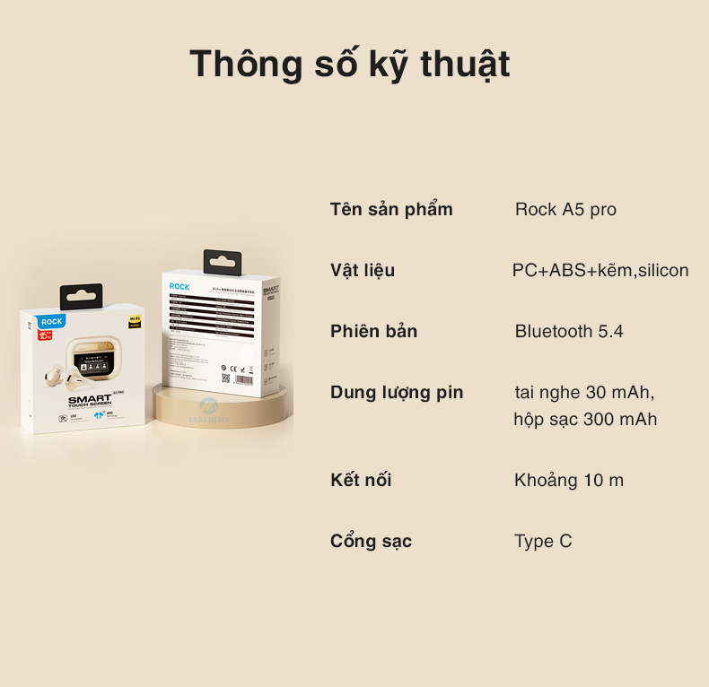 Mô tả Tai nghe bluetooth không dây nhét tai chống ồn chủ động ANC Rockspace A5 pro TWS có mic BH 12 tháng - 4