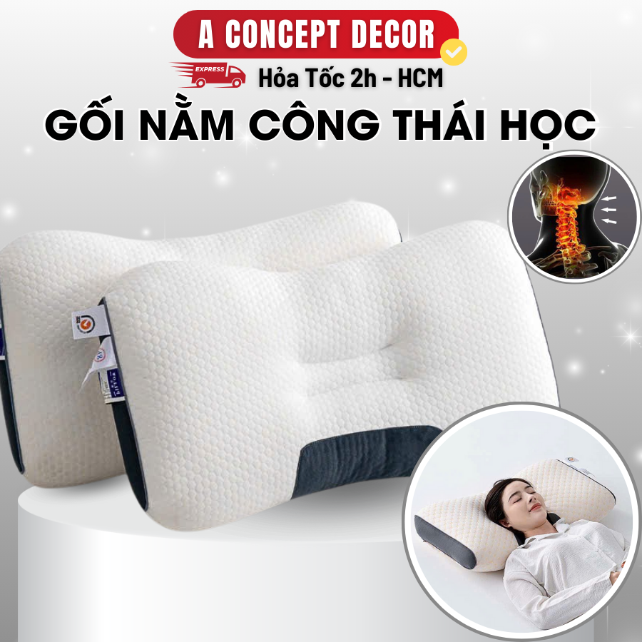 Gối công thái học cao cấp, màu trắng
