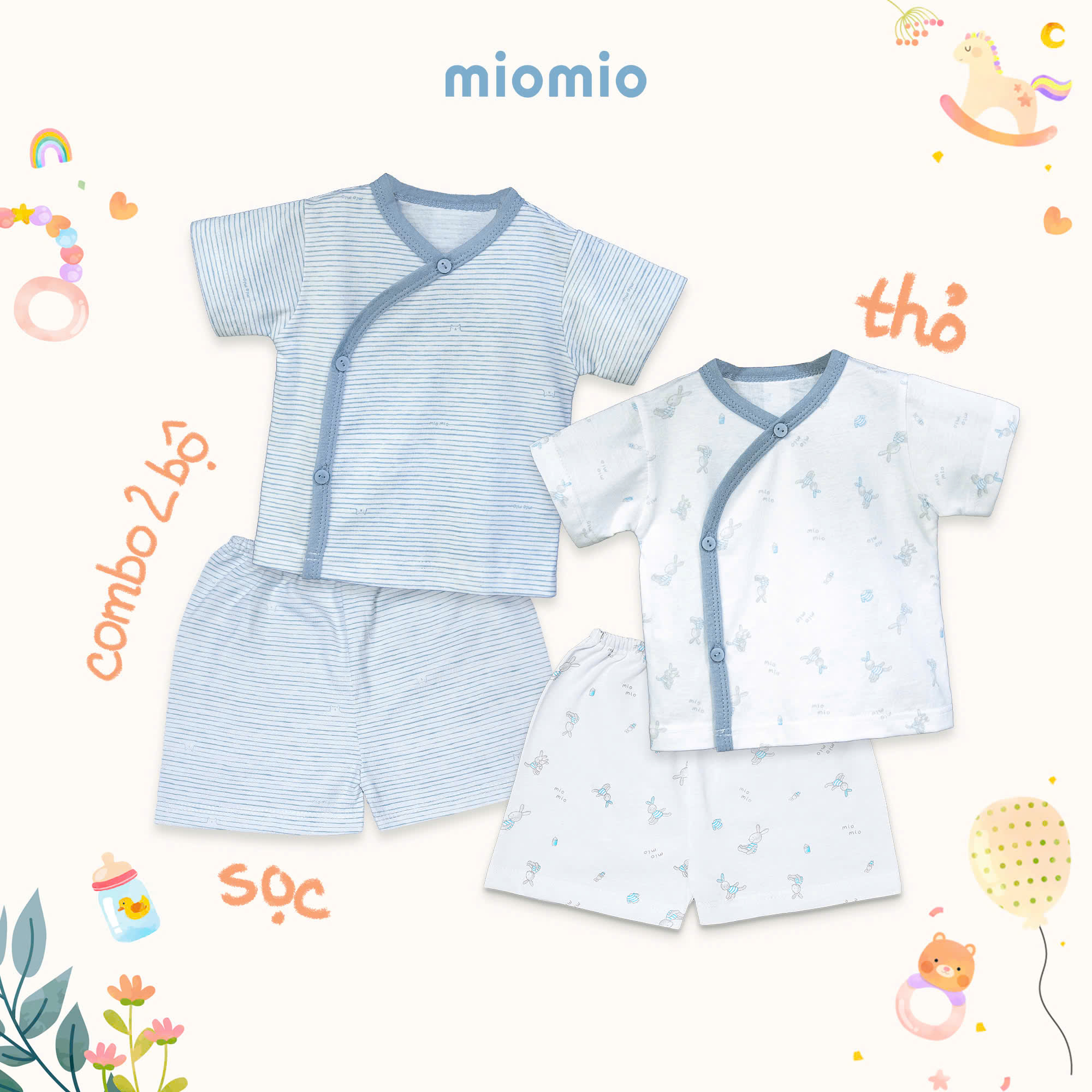 Mô tả Combo 2 Bộ Quần Áo Cộc Cài Lệch Sơ Sinh MIOMIO Cho Bé Trai, Bé Gái (Từ 0 - 24 Tháng), Vải Cotton - 3