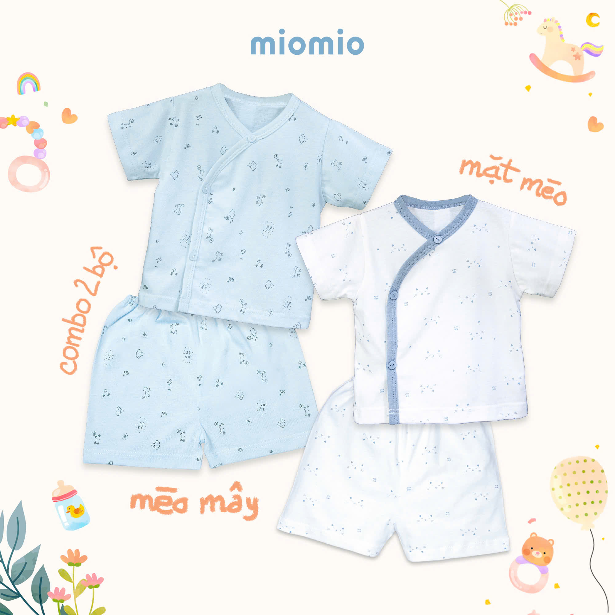 Mô tả Combo 2 Bộ Quần Áo Cộc Cài Lệch Sơ Sinh MIOMIO Cho Bé Trai, Bé Gái (Từ 0 - 24 Tháng), Vải Cotton - 4