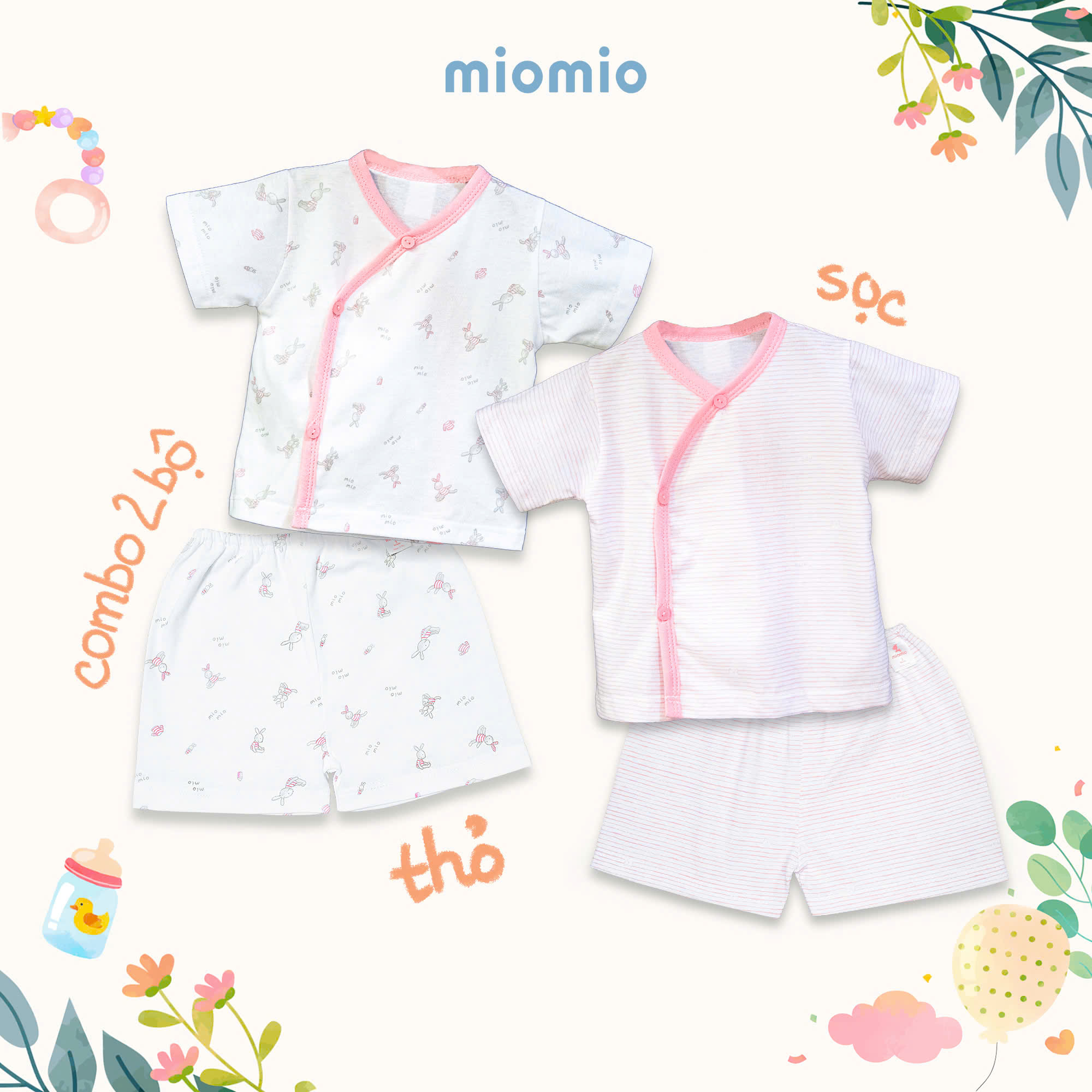 Mô tả Combo 2 Bộ Quần Áo Cộc Cài Lệch Sơ Sinh MIOMIO Cho Bé Trai, Bé Gái (Từ 0 - 24 Tháng), Vải Cotton - 2