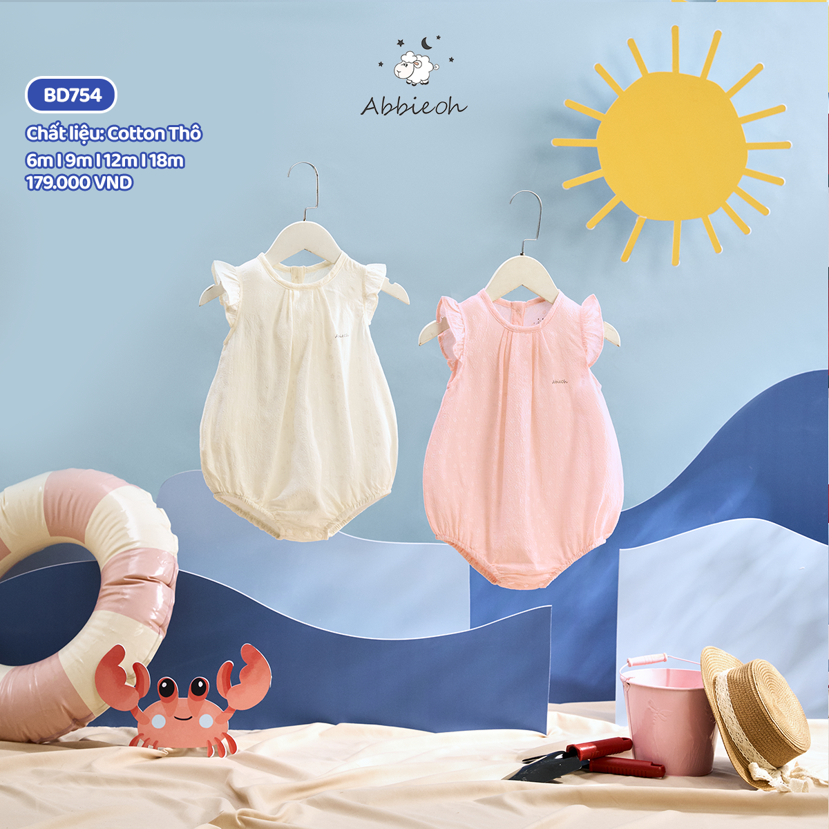Mô tả Bộ bodysuit sát nách bé gái ABBIEOH thô cotton bèo nhún dễ thương BD775 BD780 BD773 BD626-628-439 BD754 - 4