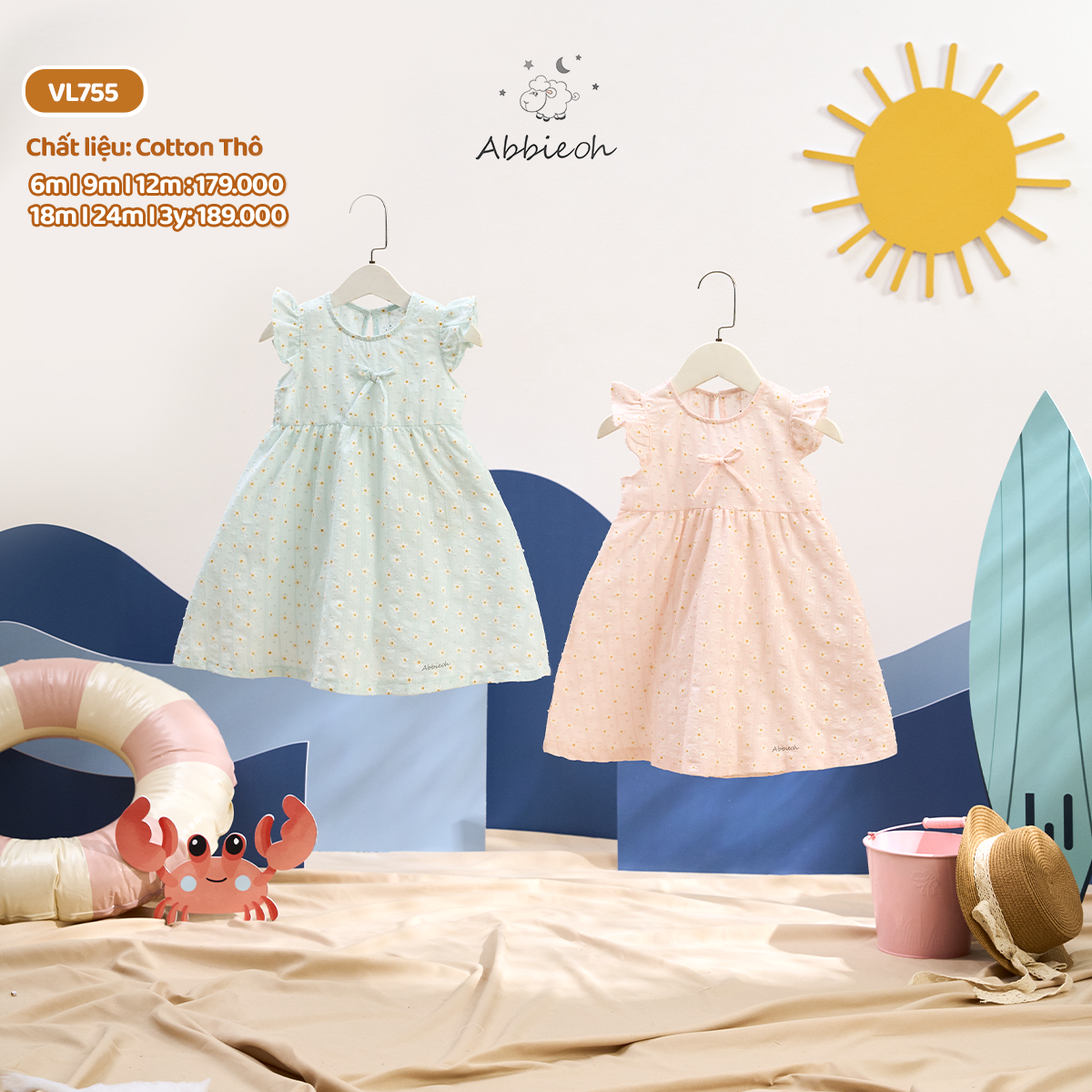 Mô tả Váy sát nách bé gái ABBIEOH cotton tay bèo họa tiết vintage cho bé 0-3 tuổi VL787 VL606 VL609 VL634 VL755 - 2