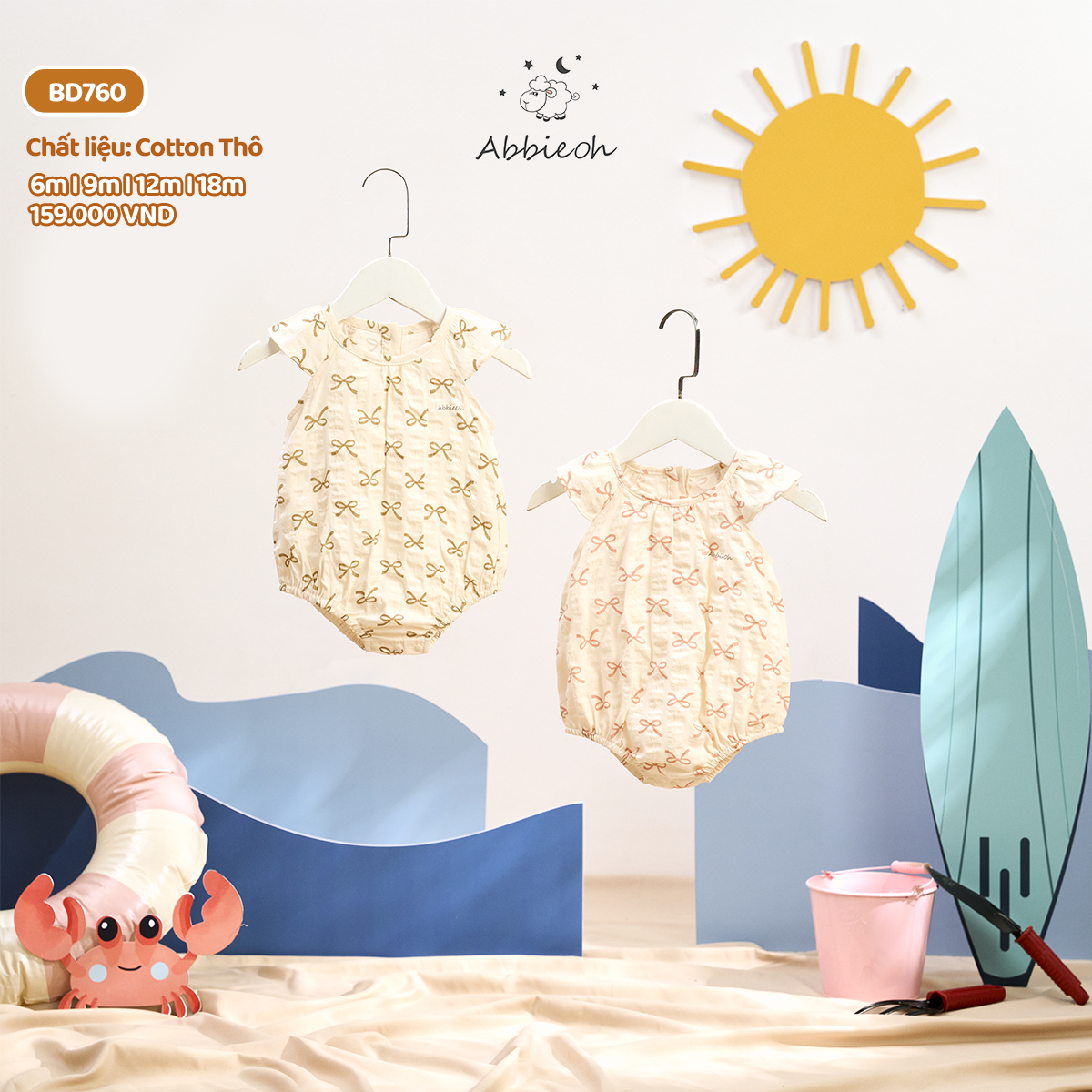 Mô tả Bộ bodysuit sát nách bé gái ABBIEOH thô cotton bèo nhún dễ thương BD775 BD780 BD773 BD626-628-439 BD754 - 3