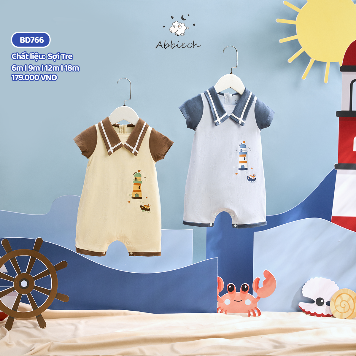 Mô tả Bộ bodysuit cộc tay cotton ABBIEOH hình con vật và xe cho bé 6-12M BD503 BD502 BD533 BD766 - 1
