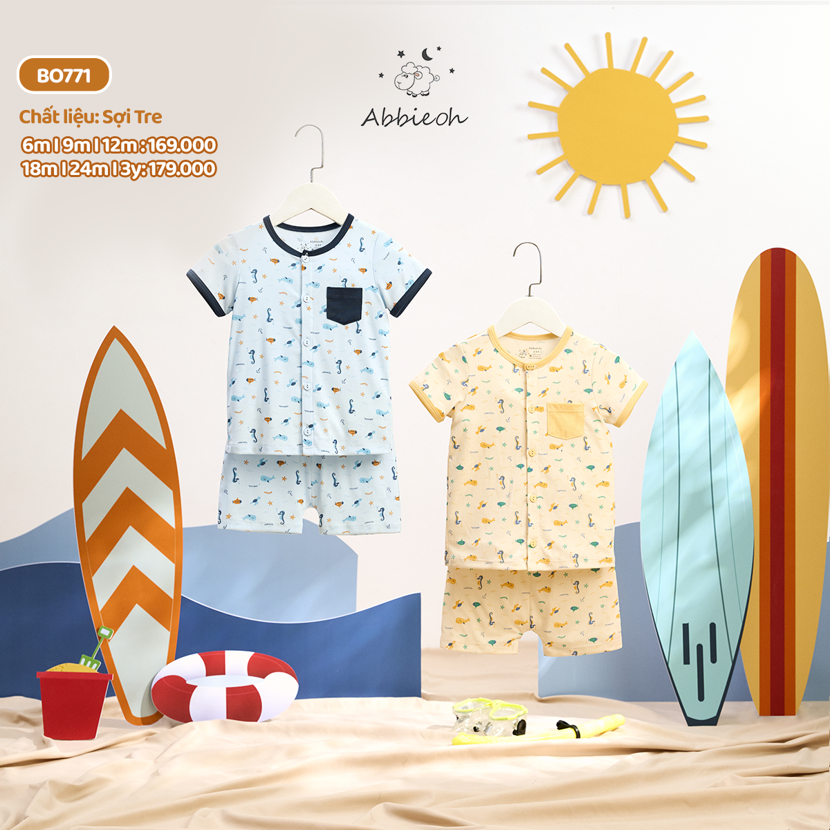 Mô tả Bộ quần áo cộc tay ABBIEOH họa tiết con vật cho bé trai 0-3 tuổi BO783 BO412 BO614 BO750 BO764 BO771 - 2