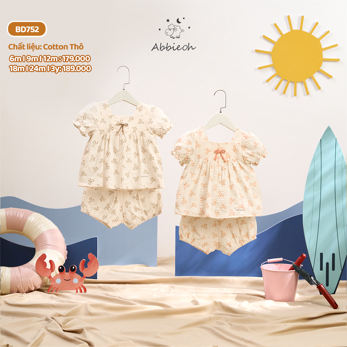 Mô tả Bộ quần áo sát nách bé gái ABBIEOH cotton hoa nhí tay bèo dễ thương cho bé BO753 BO776 BO784 BO752 - 4