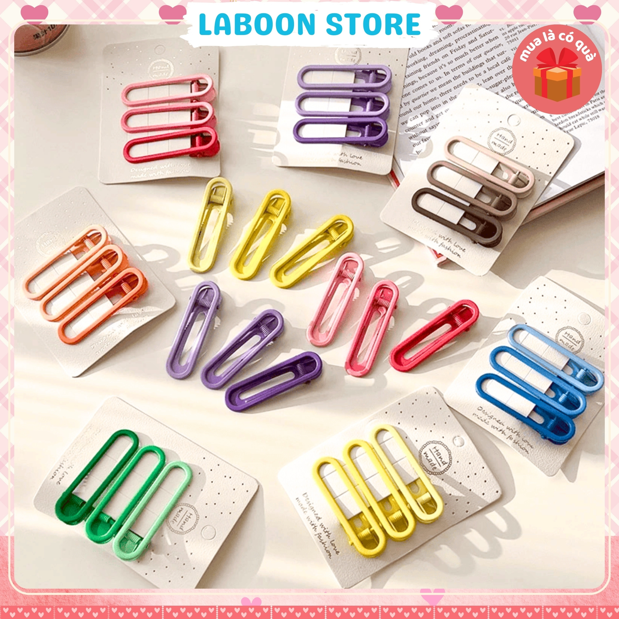 Mô tả Bộ 3 kẹp tóc mái mỏ vịt LABOON accessories chữ nhật nhiều màu phụ kiện kẹp tóc mái basic thời trang - 3