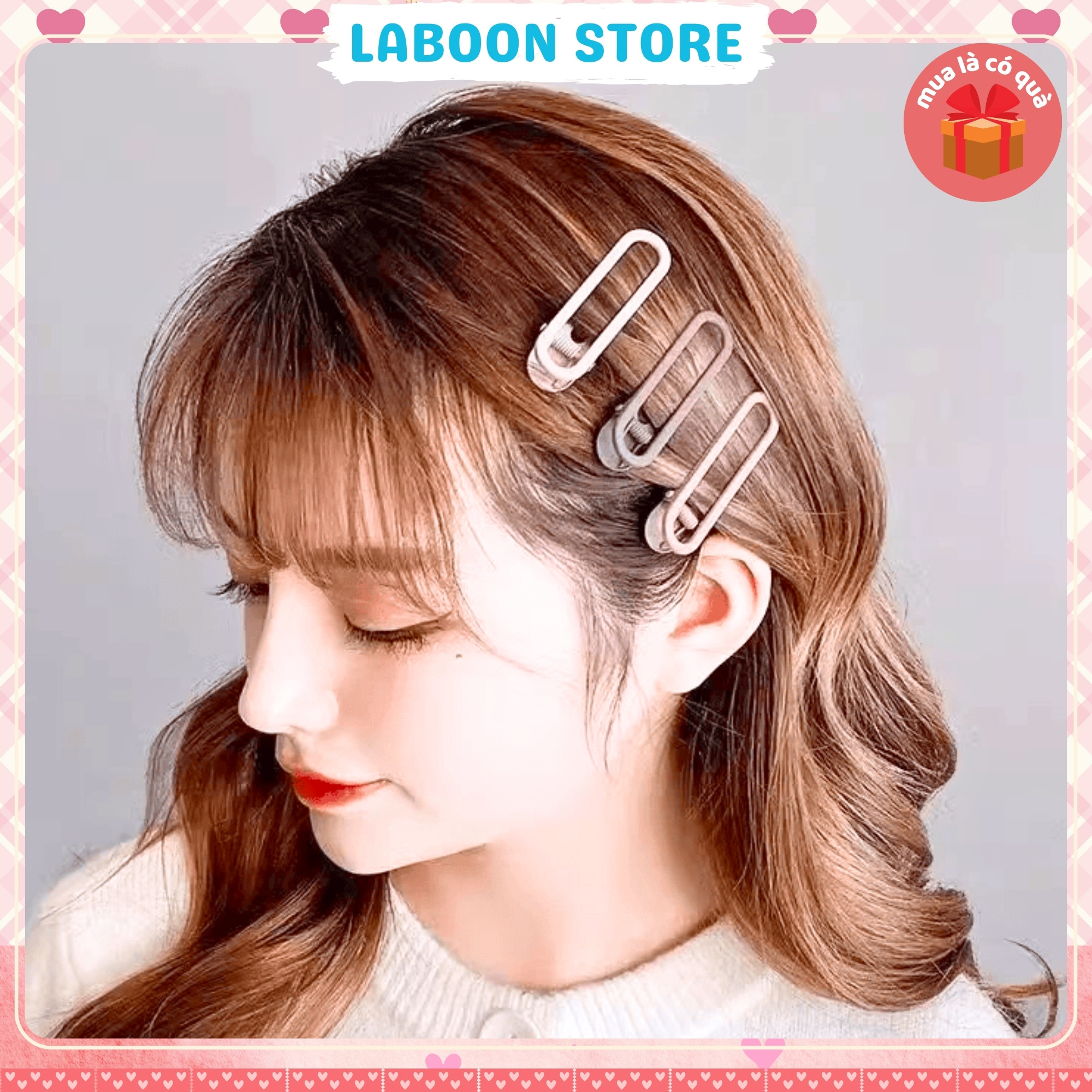 Mô tả Bộ 3 kẹp tóc mái mỏ vịt LABOON accessories chữ nhật nhiều màu phụ kiện kẹp tóc mái basic thời trang - 2