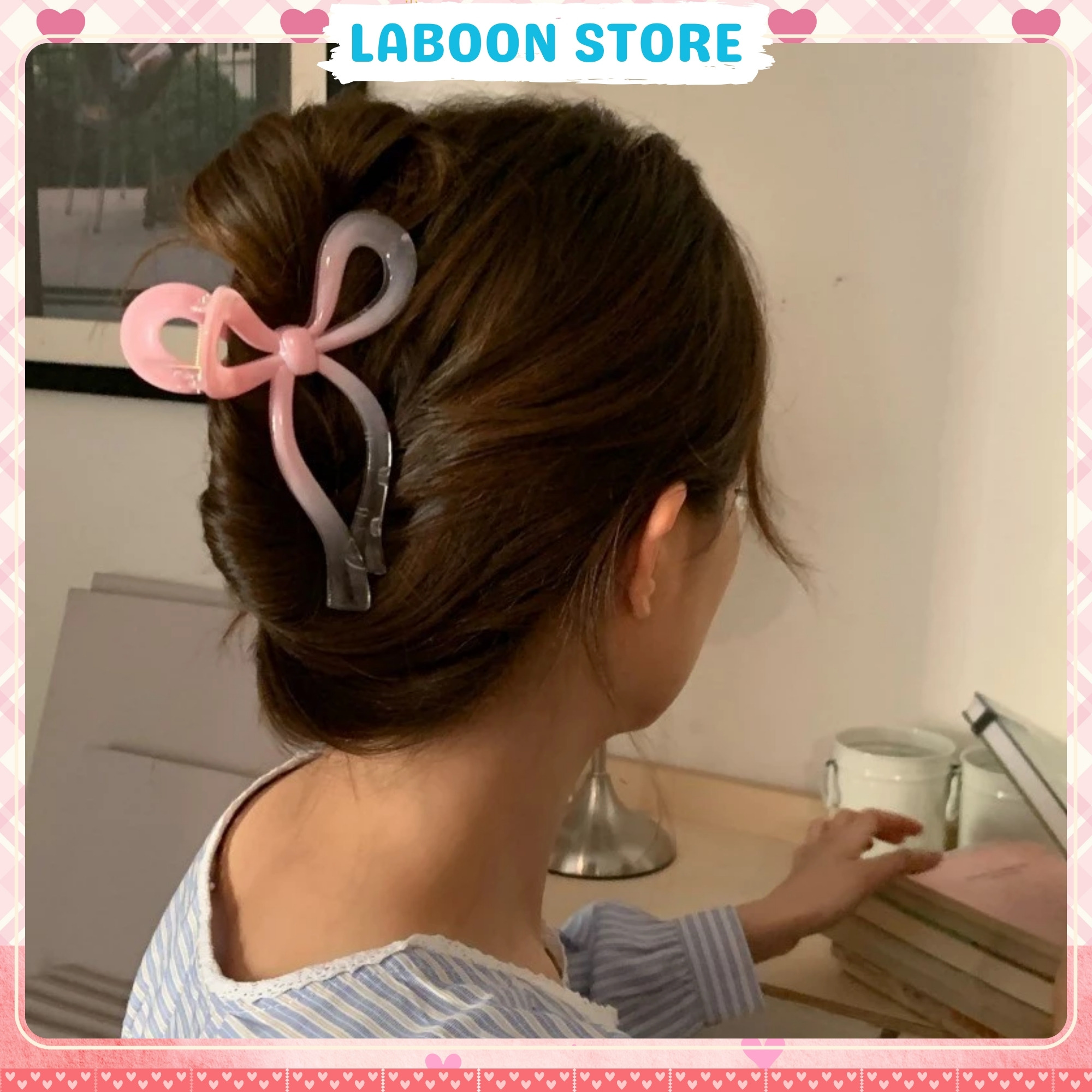 Mô tả Kẹp tóc hồng băng giá LABOON accessories chất liệu acrylic trong suốt hồng pastel nhẹ nhàng nữ tính - 1