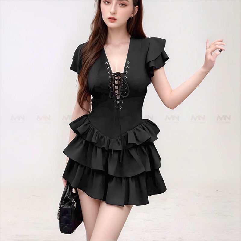 Mô tả Đầm xoè tầng MINA dự tiệc chất Cotton màu đen thiết kế quyến rũ trẻ trung MN307 - 3