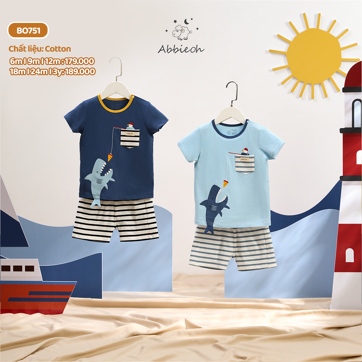 Mô tả Bộ quần áo cộc tay ABBIEOH cotton hình động vật cho bé trai 0-3 tuổi QC756 BO785 BO751 BO782 - 3