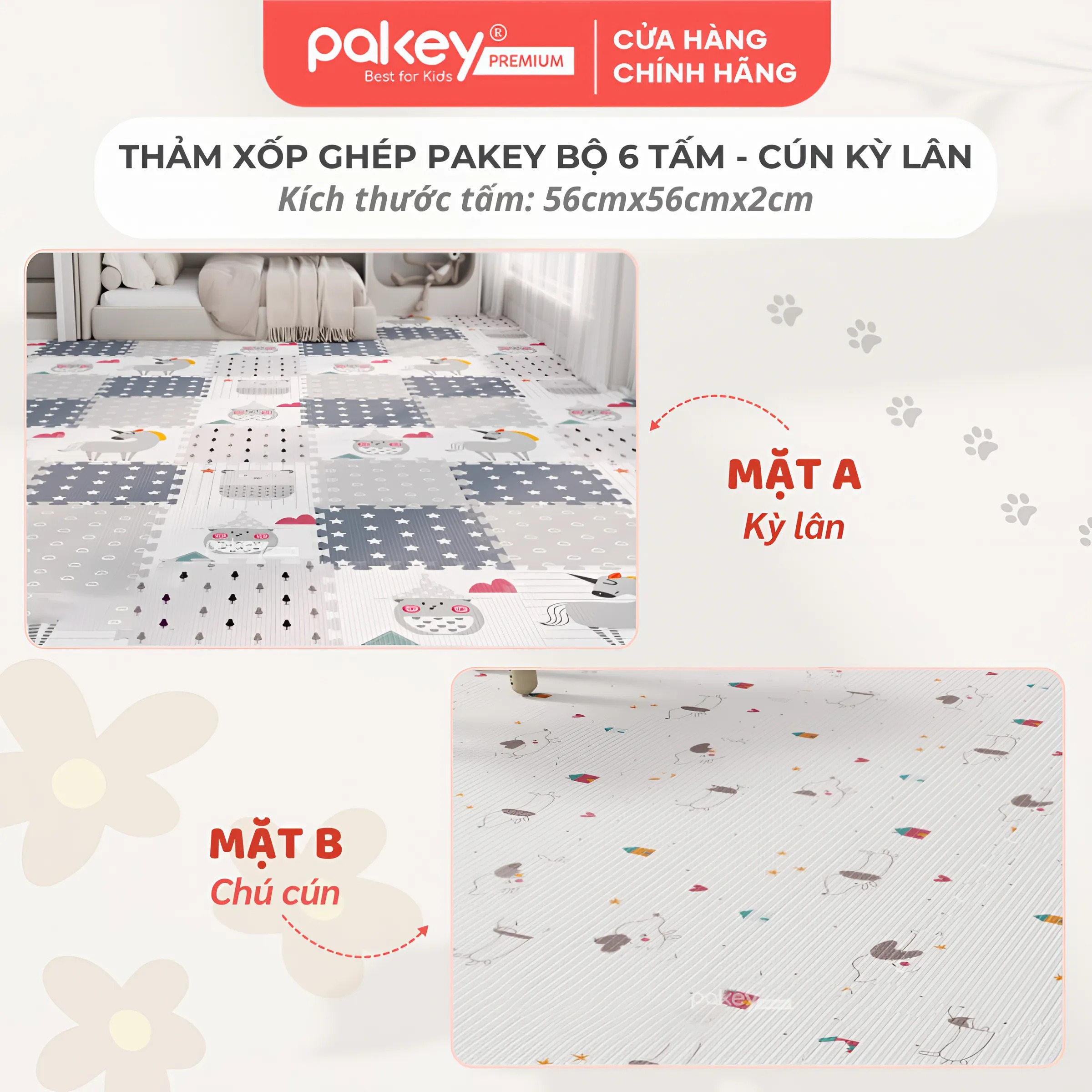Mô tả Thảm Xốp Ghép PAKEY Bộ Nhiều Tấm 56cmx56cm Dày 2cm Họa Tiết Dễ Thương, Thảm Ghép Lót Sàn Cao Cấp Cho Bé Tập Bò, Tập Đi - 3
