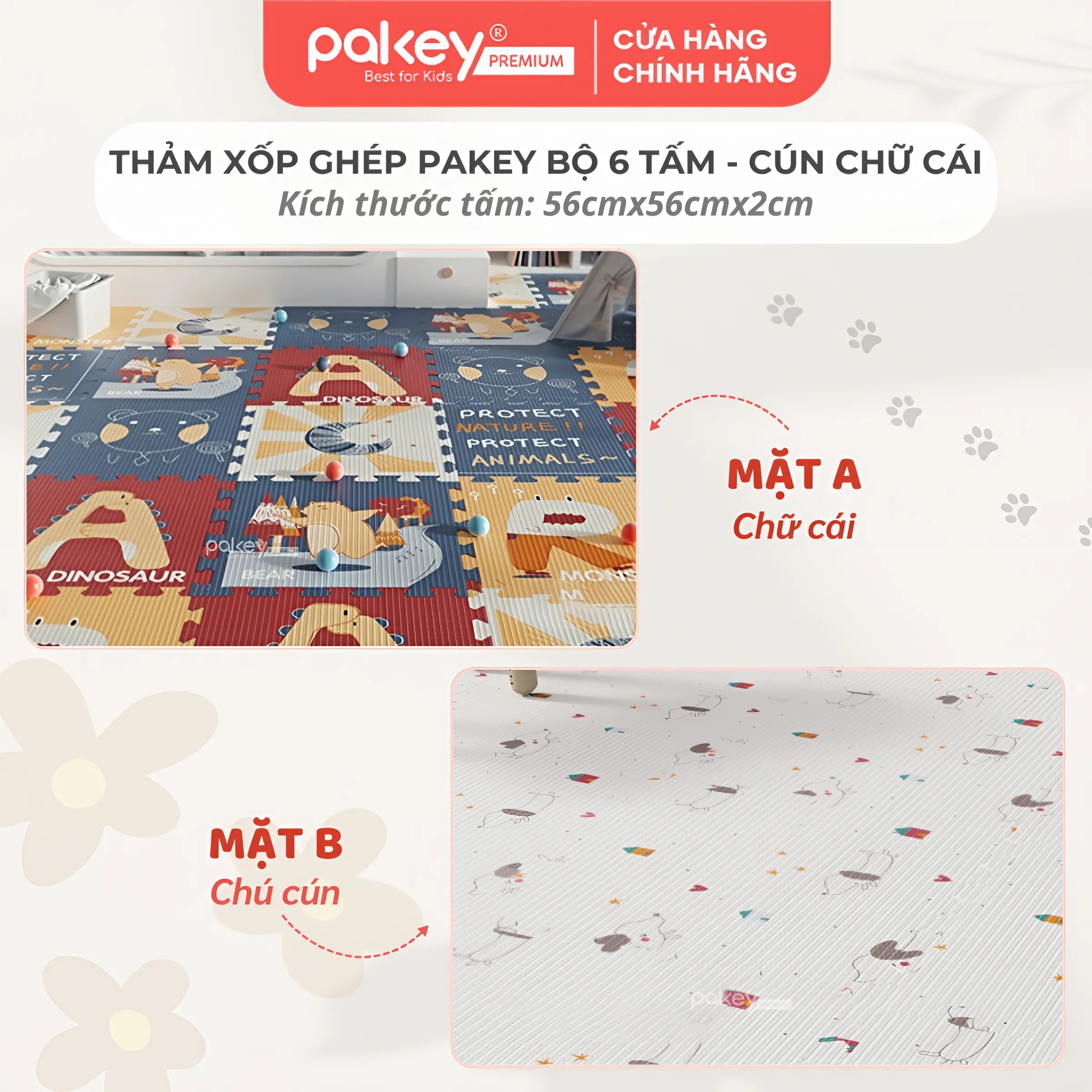 Mô tả Thảm Xốp Ghép PAKEY Bộ Nhiều Tấm 56cmx56cm Dày 2cm Họa Tiết Dễ Thương, Thảm Ghép Lót Sàn Cao Cấp Cho Bé Tập Bò, Tập Đi - 4