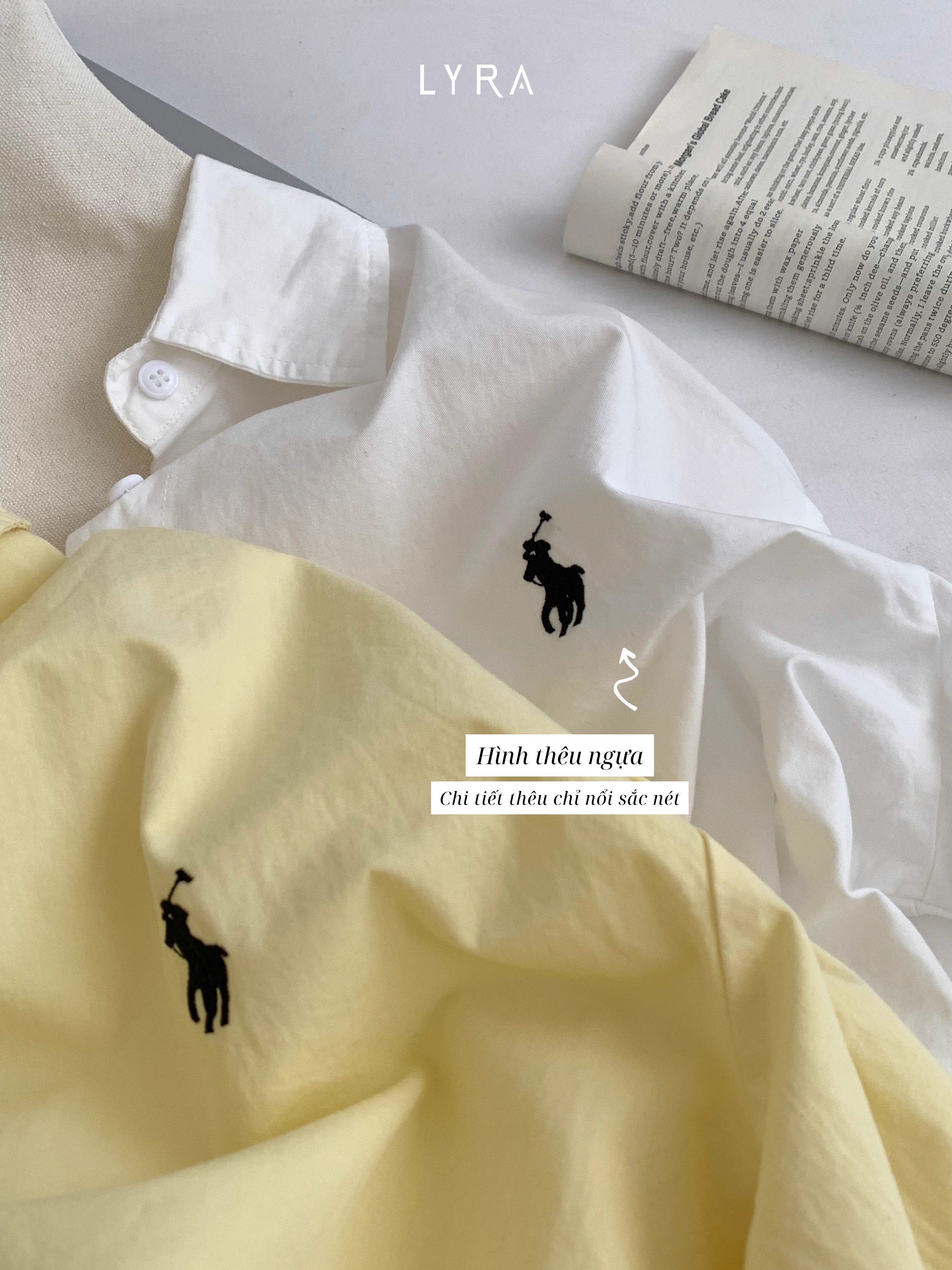 Mô tả LYRA - Áo sơ mi nữ form rộng dài tay thêu ngựa, chất thô Hàn cao cấp, kiểu dáng trendy hiện đại LWNSM010 - 11