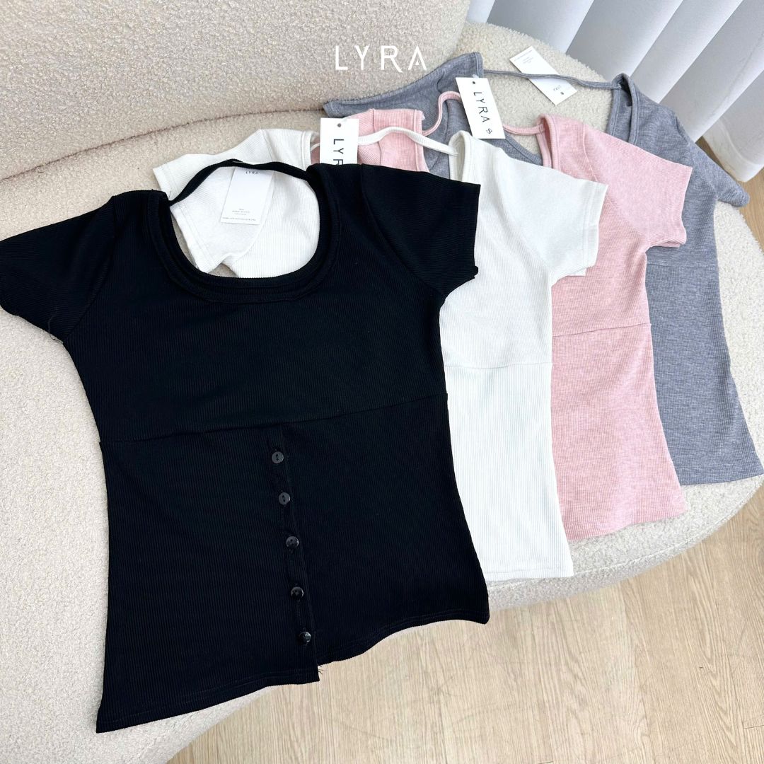 Mô tả LYRA-Áo thun ôm body dây lưng cúc dọc mặc 2 kiểu, chất thun gân co dãn mạnh 4 chiều thấm mồ hôi LWNAP001 - 2