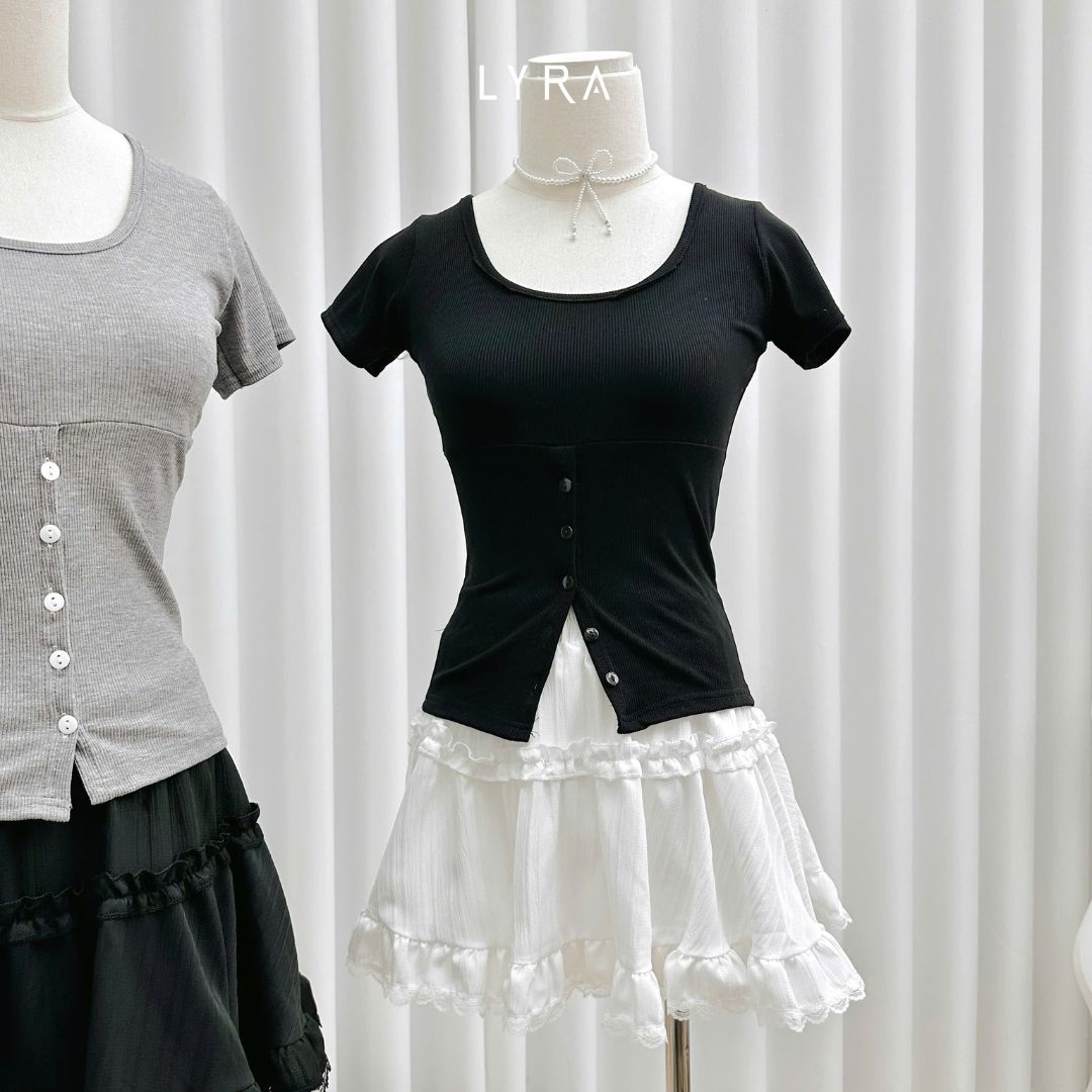 Mô tả LYRA-Áo thun ôm body dây lưng cúc dọc mặc 2 kiểu, chất thun gân co dãn mạnh 4 chiều thấm mồ hôi LWNAP001 - 5