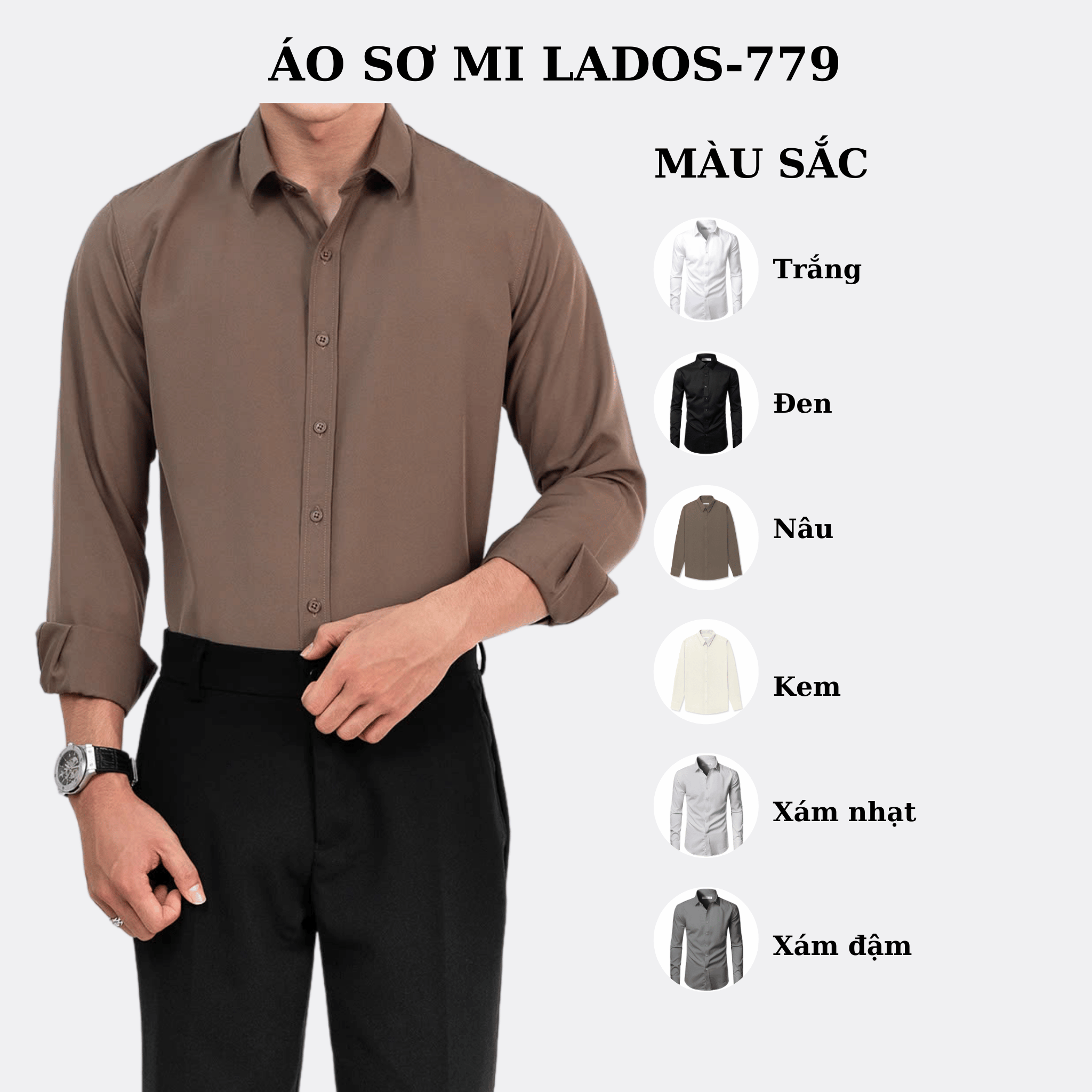 Mô tả Áo sơ mi trơn dài tay cao cấp LADOS - 779 chất lụa mềm mại - 1