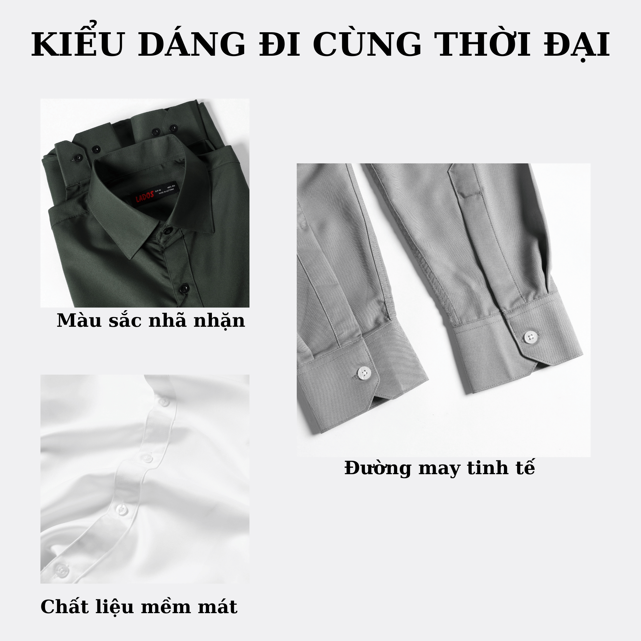 Mô tả Áo sơ mi trơn dài tay cao cấp LADOS - 779 chất lụa mềm mại - 3