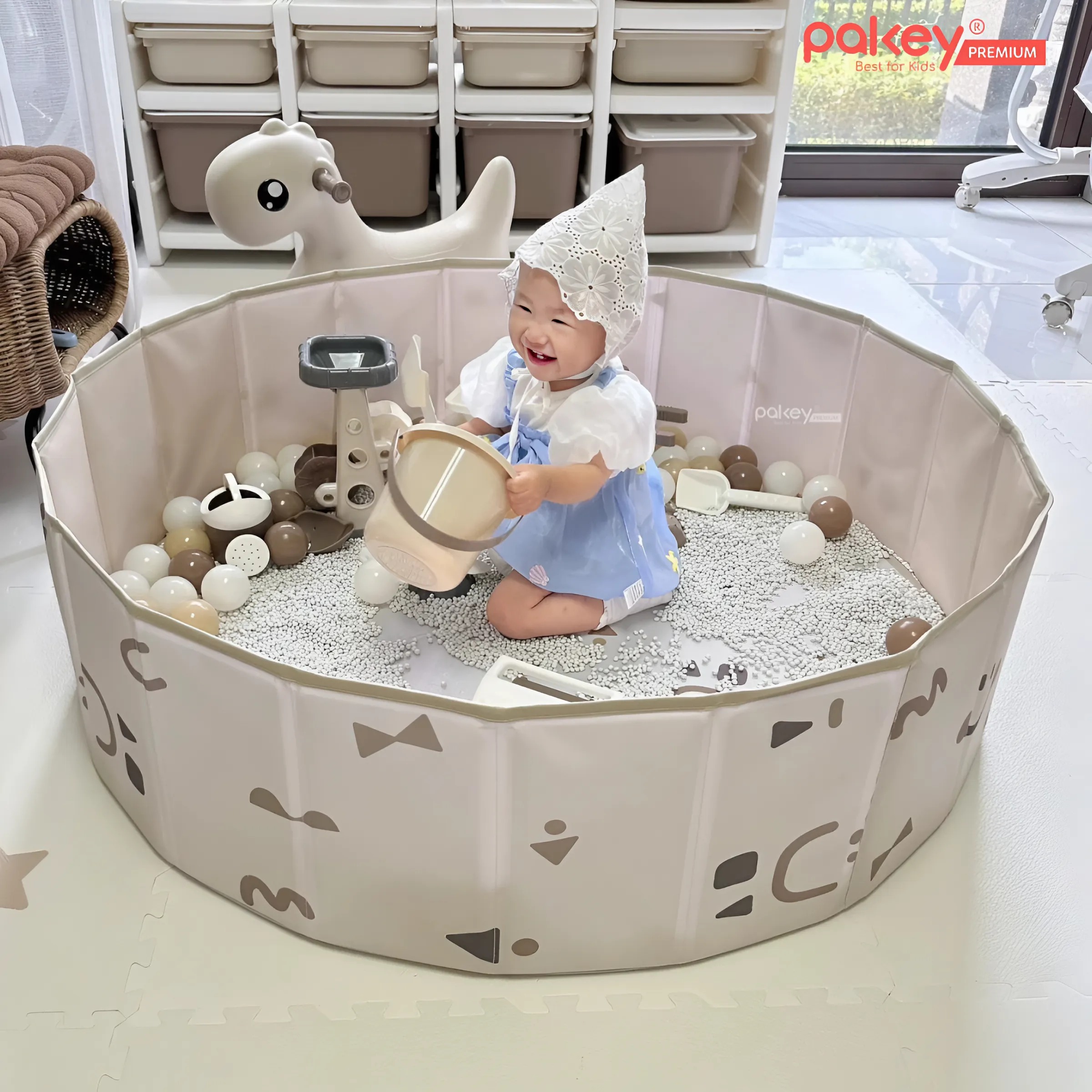 Mô tả Bể Bóng Vải PAKEY Gấp Gọn Tiện Lợi Cho Bé, Bể Chơi Cát, Hạt Muồng Họa Tiết Phong Cách Hàn Quốc Sang Trọng - 1