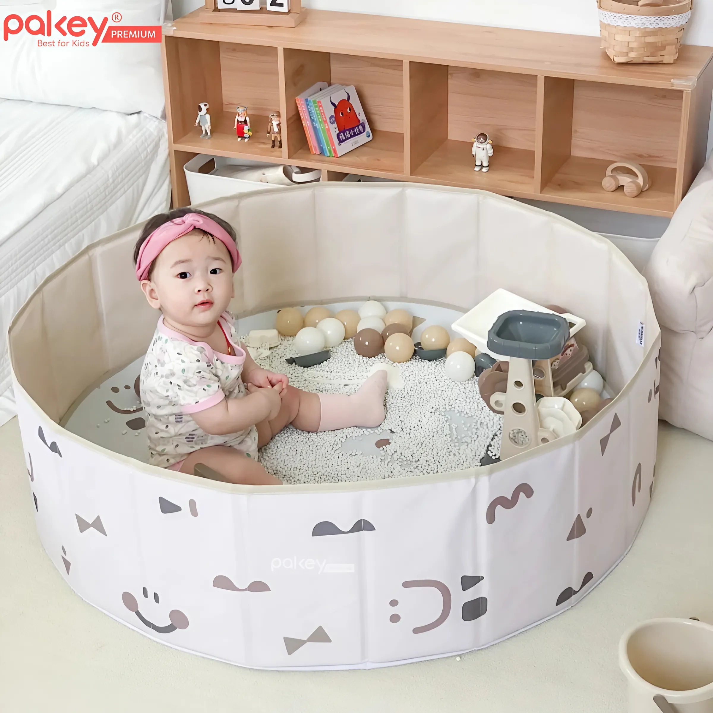 Mô tả Bể Bóng Vải PAKEY Gấp Gọn Tiện Lợi Cho Bé, Bể Chơi Cát, Hạt Muồng Họa Tiết Phong Cách Hàn Quốc Sang Trọng - 5