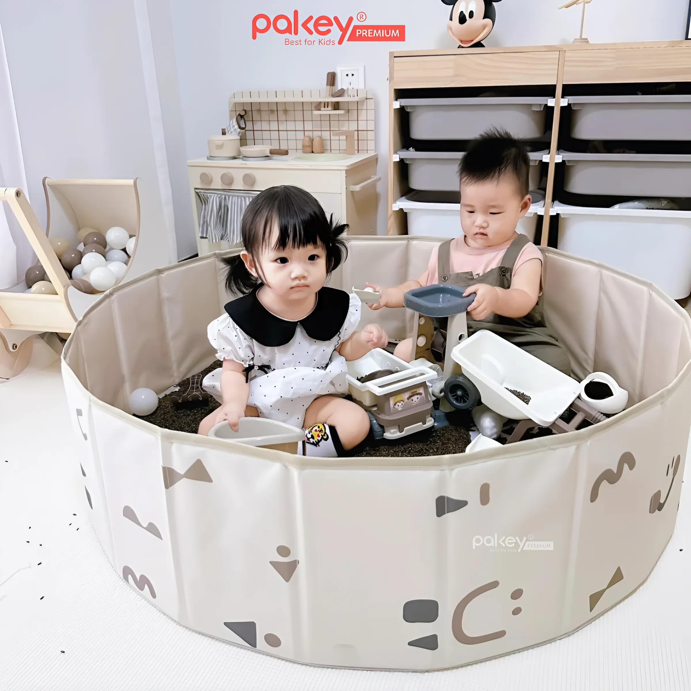 Mô tả Bể Bóng Vải PAKEY Gấp Gọn Tiện Lợi Cho Bé, Bể Chơi Cát, Hạt Muồng Họa Tiết Phong Cách Hàn Quốc Sang Trọng - 7