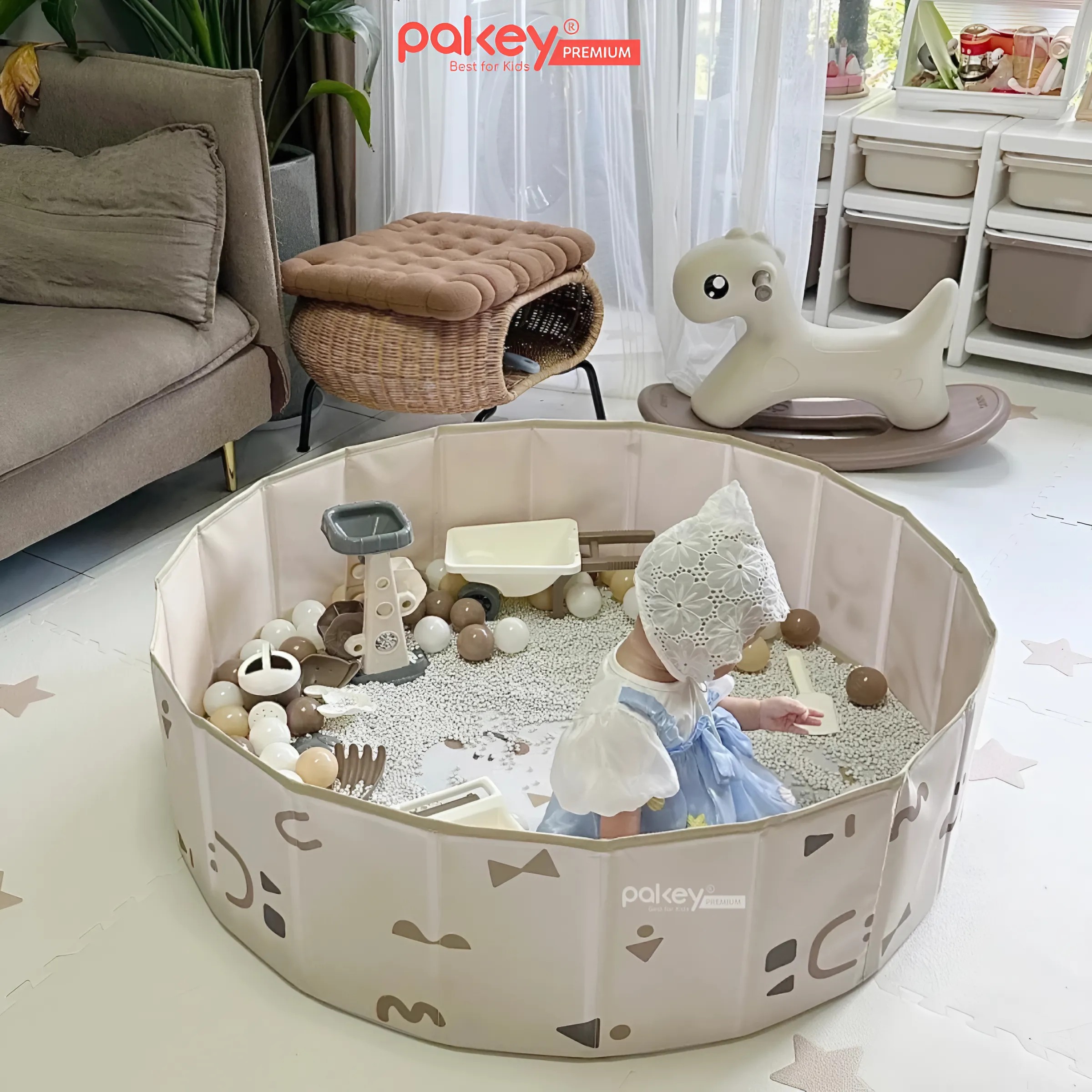 Mô tả Bể Bóng Vải PAKEY Gấp Gọn Tiện Lợi Cho Bé, Bể Chơi Cát, Hạt Muồng Họa Tiết Phong Cách Hàn Quốc Sang Trọng - 8