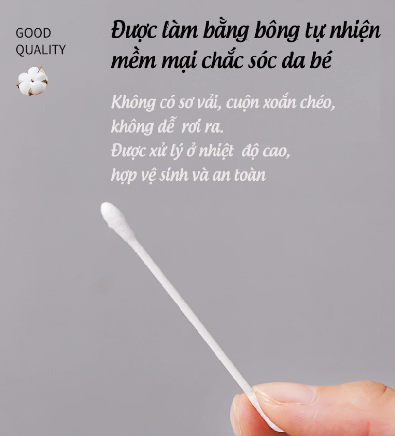 Mô tả Tăm Bông Sơ Sinh IQKAO Misuta/Emmakids TB1, Bông Tự Nhiên 2 Đầu, An Toàn Lành Tính, Vệ Sinh Tiện Lợi Cho Bé - 8