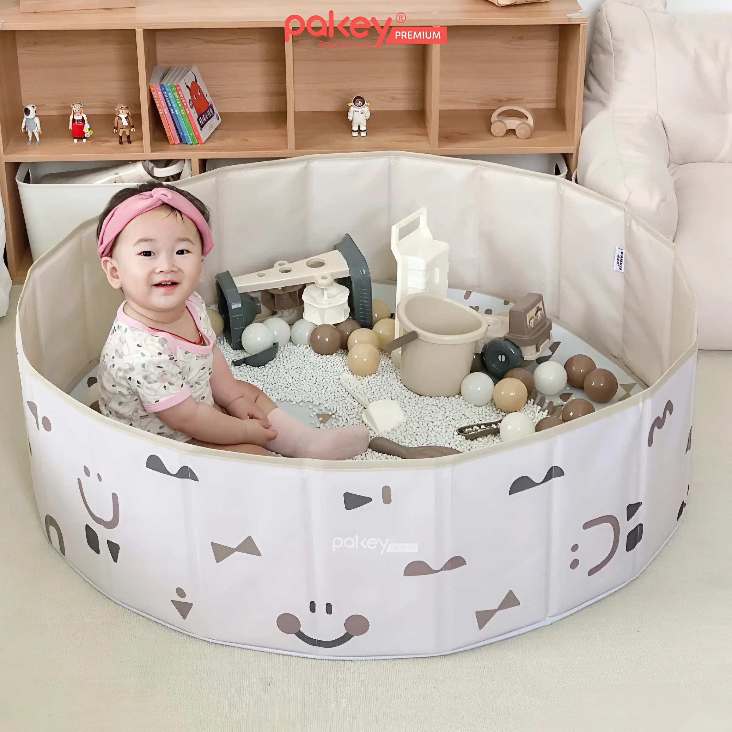 Mô tả Bể Bóng Vải PAKEY Gấp Gọn Tiện Lợi Cho Bé, Bể Chơi Cát, Hạt Muồng Họa Tiết Phong Cách Hàn Quốc Sang Trọng - 12
