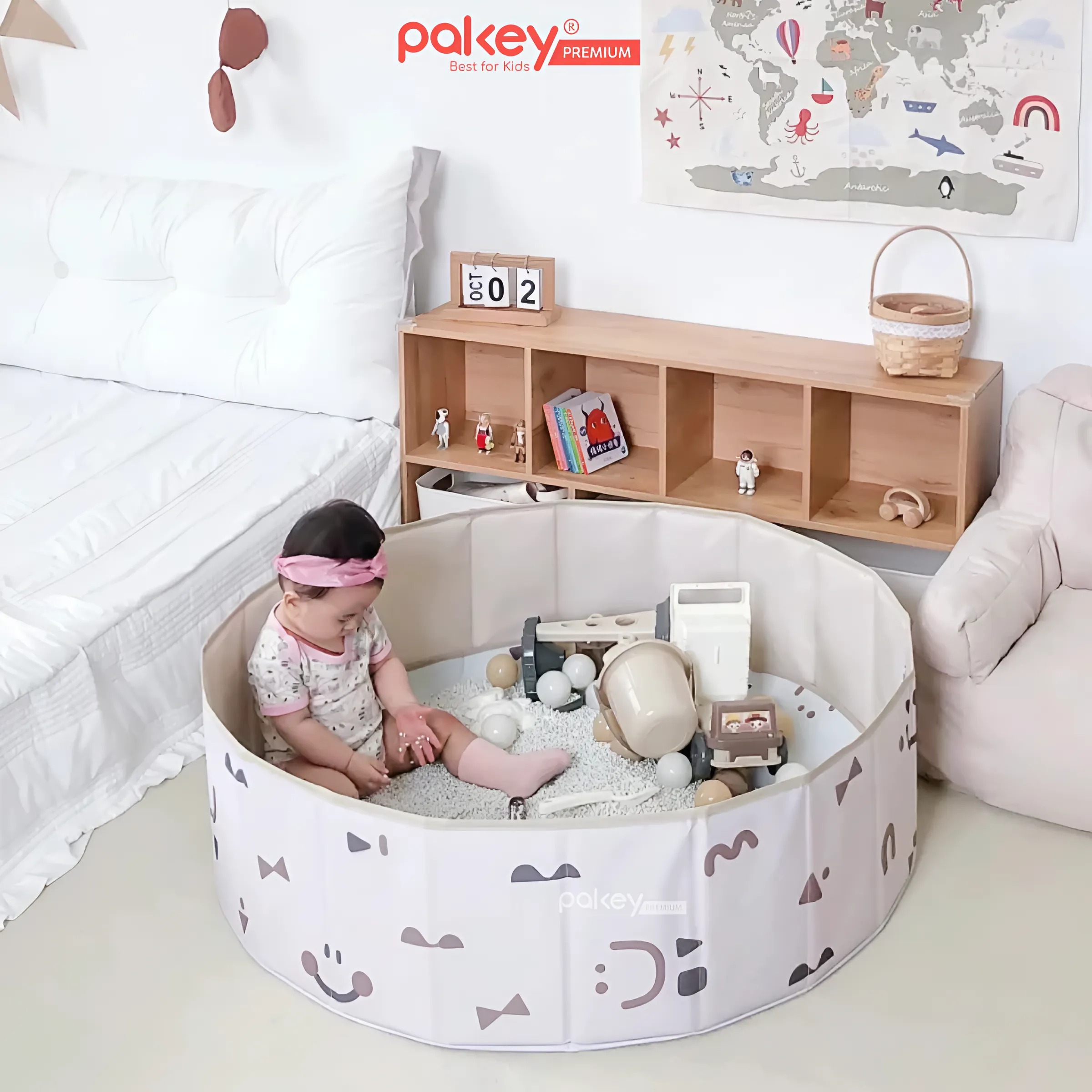 Mô tả Bể Bóng Vải PAKEY Gấp Gọn Tiện Lợi Cho Bé, Bể Chơi Cát, Hạt Muồng Họa Tiết Phong Cách Hàn Quốc Sang Trọng - 10