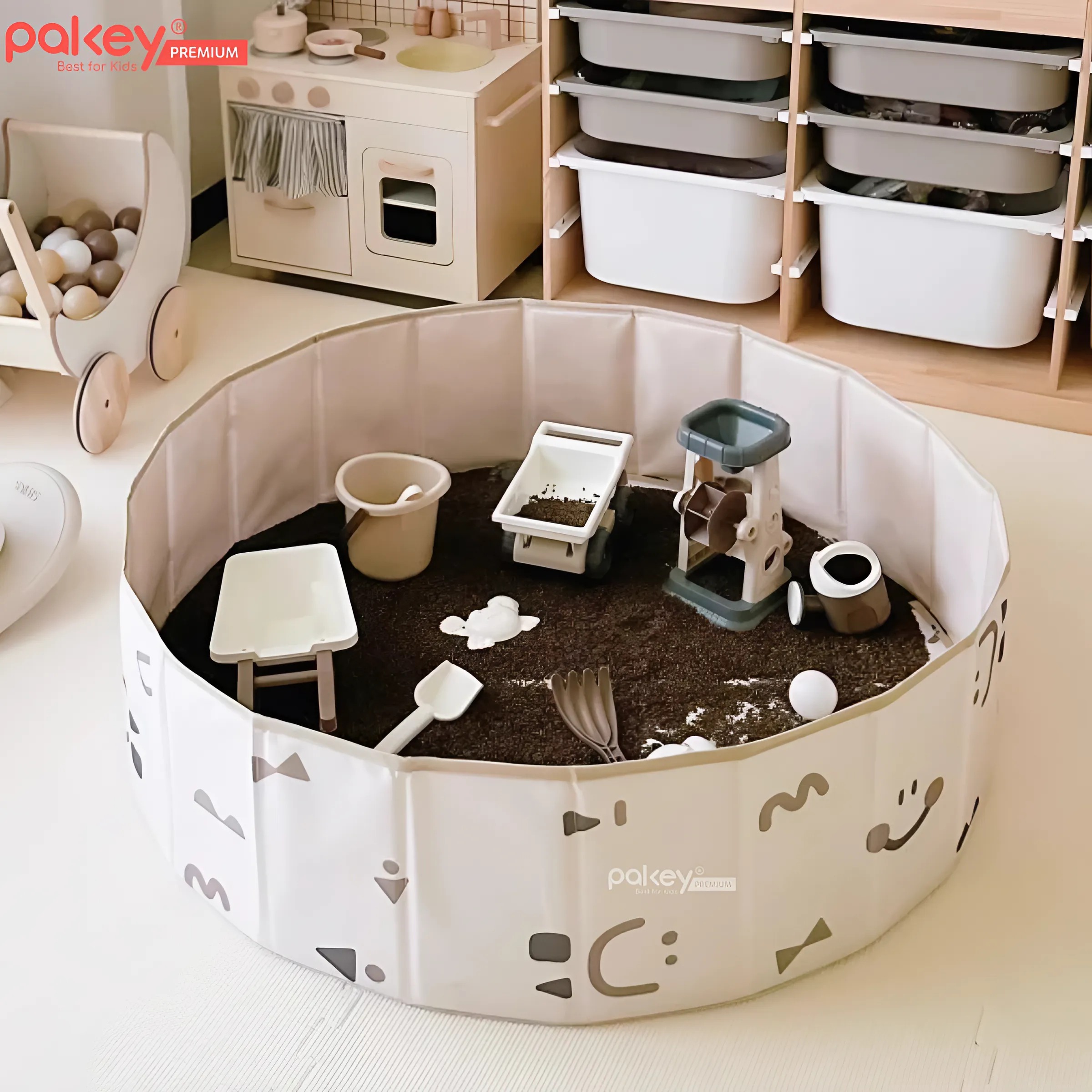 Mô tả Bể Bóng Vải PAKEY Gấp Gọn Tiện Lợi Cho Bé, Bể Chơi Cát, Hạt Muồng Họa Tiết Phong Cách Hàn Quốc Sang Trọng - 9