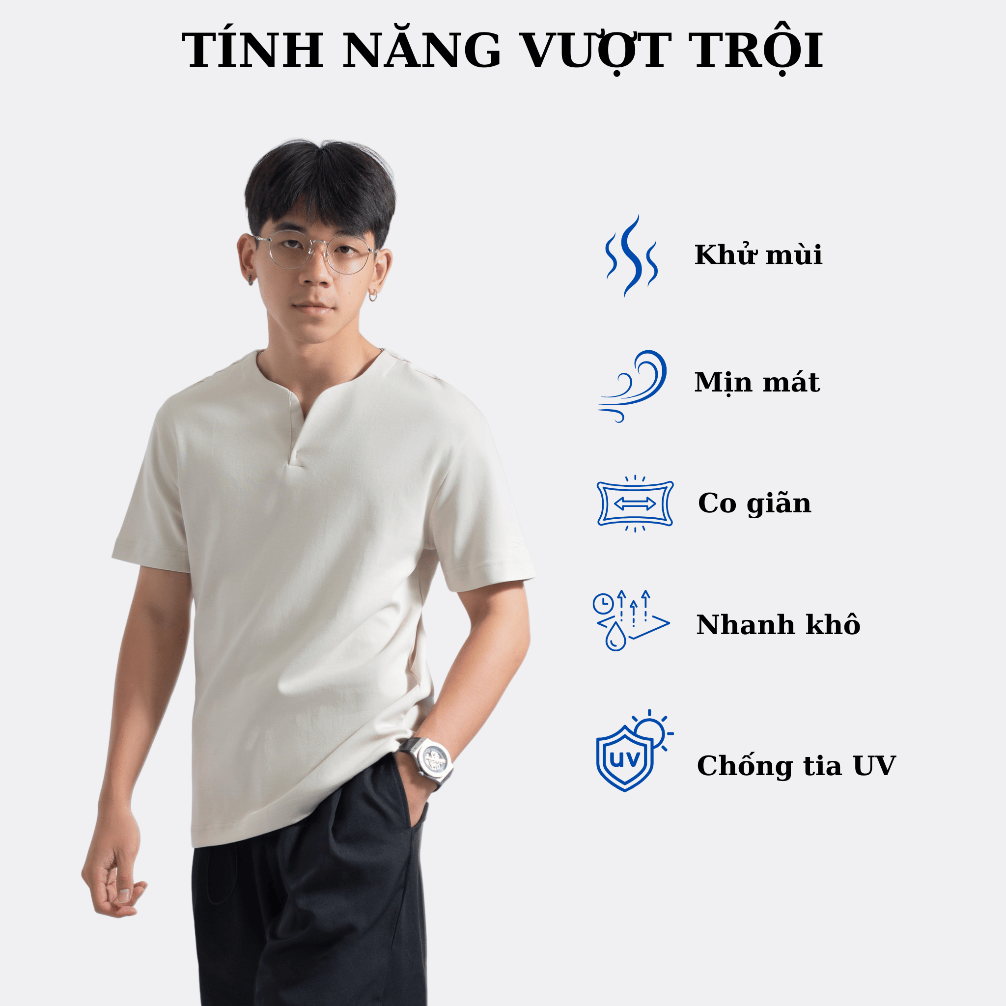 Mô tả Áo thun tay ngắn cổ tròn xẻ V nam nữ cotton interlock 250gsm LADOS-9141 chất dày dặn, thấm hút, phong cách trẻ trung - 2
