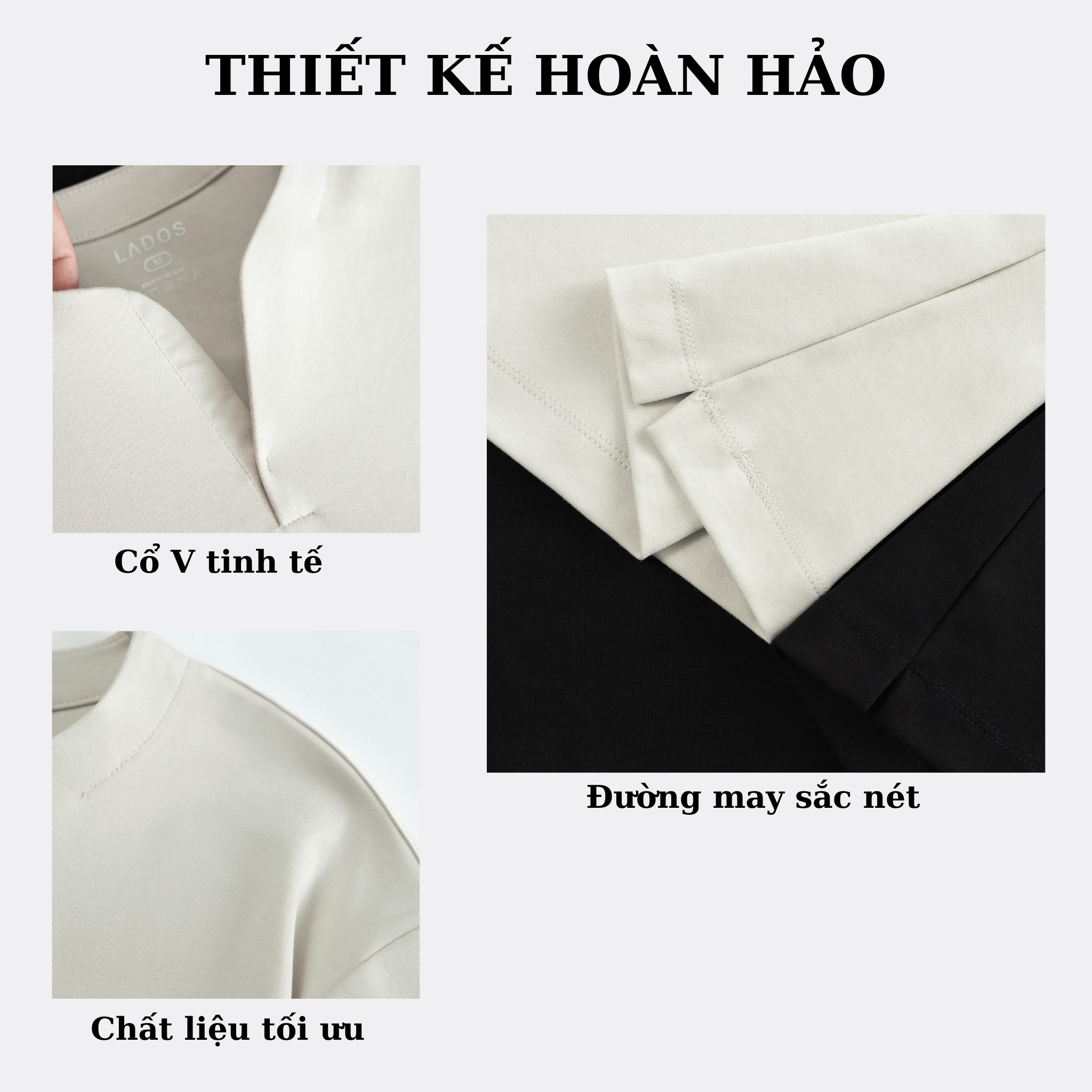 Mô tả Áo thun tay ngắn cổ tròn xẻ V nam nữ cotton interlock 250gsm LADOS-9141 chất dày dặn, thấm hút, phong cách trẻ trung - 3