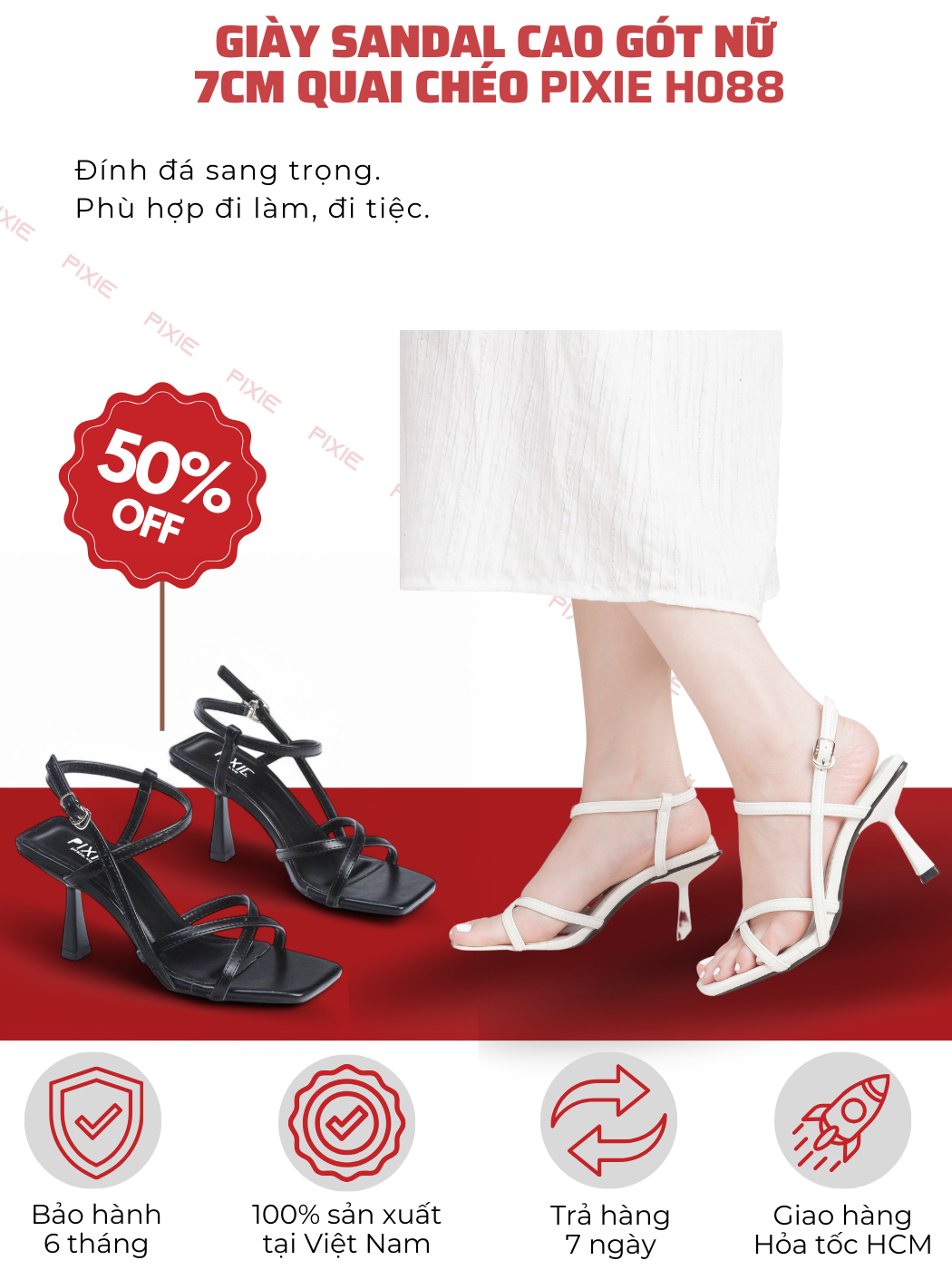 Mô tả Giày Sandal Cao Gót Nữ 7cm Quai Chéo Pixie H088 - 1