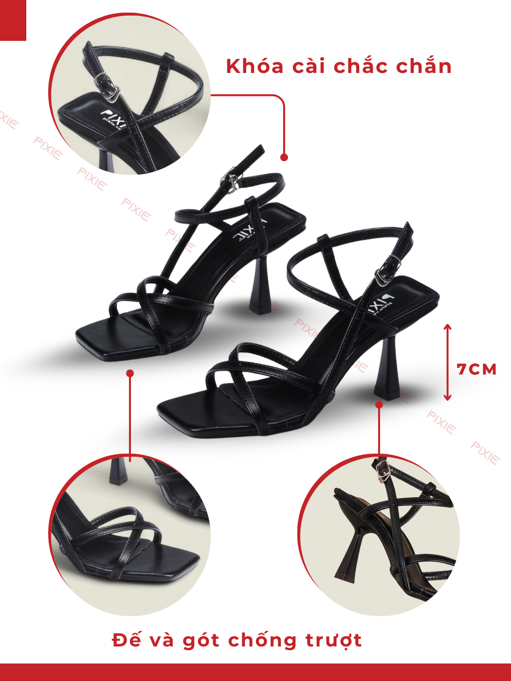 Mô tả Giày Sandal Cao Gót Nữ 7cm Quai Chéo Pixie H088 - 4