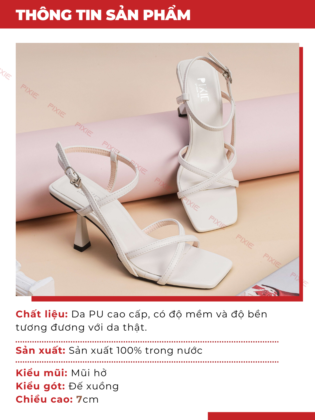 Mô tả Giày Sandal Cao Gót Nữ 7cm Quai Chéo Pixie H088 - 2