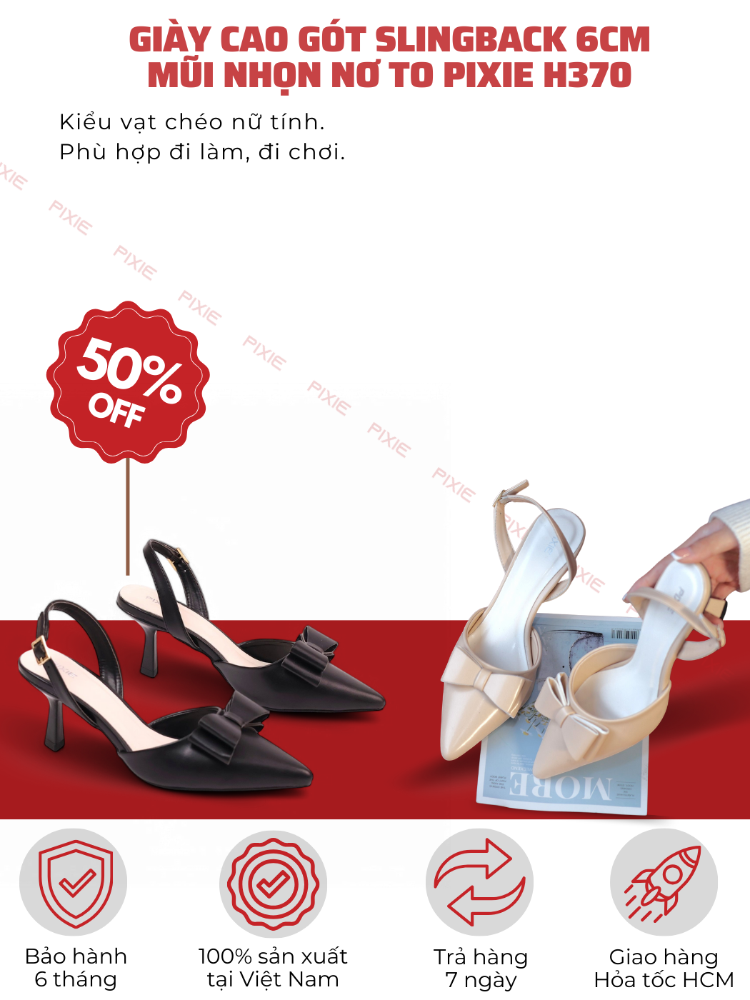 Mô tả Giày Cao Gót Slingback 5cm Mũi Nhọn Pixie H370 - 1