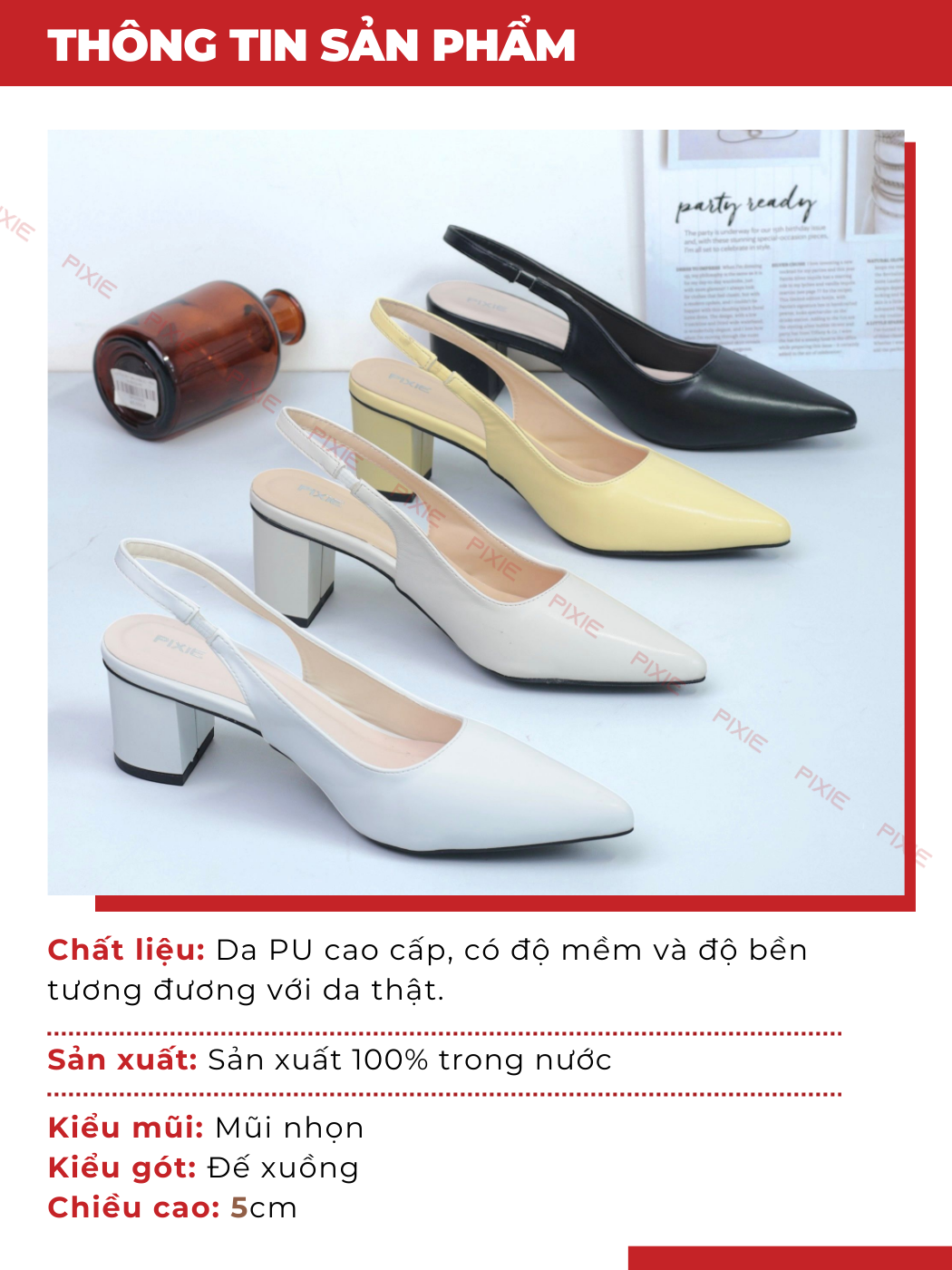 Mô tả Giày Cao Gót 5cm SlingBack Hậu Thun Pixie H350 - 2