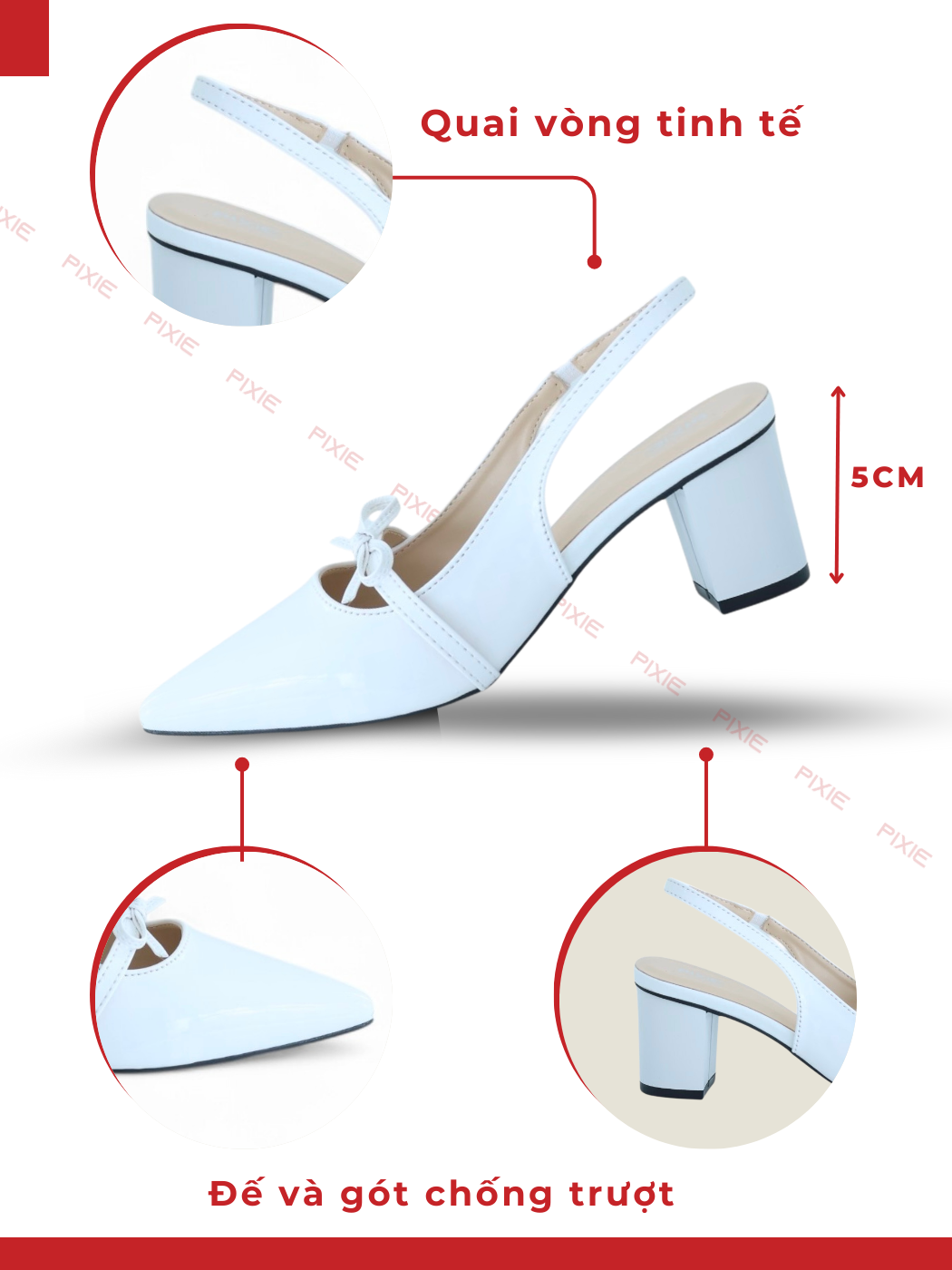 Mô tả Giày Slingback 5cm Da Bóng Quai Nơ Nhỏ Pixie H374 - 3