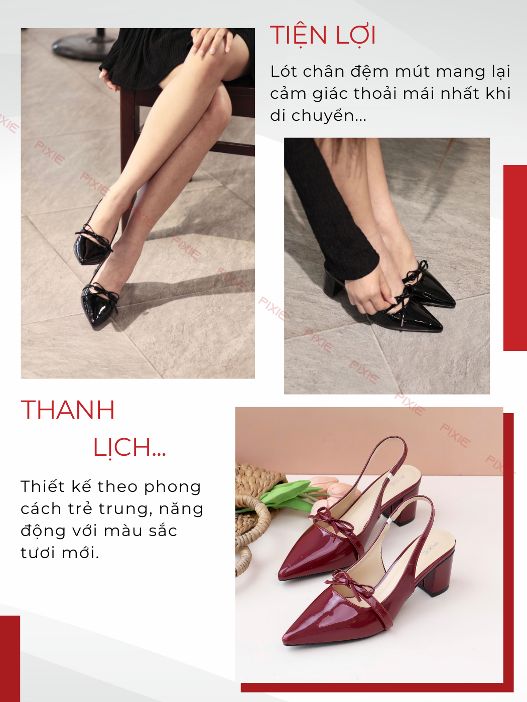 Mô tả Giày Slingback 5cm Da Bóng Quai Nơ Nhỏ Pixie H374 - 5