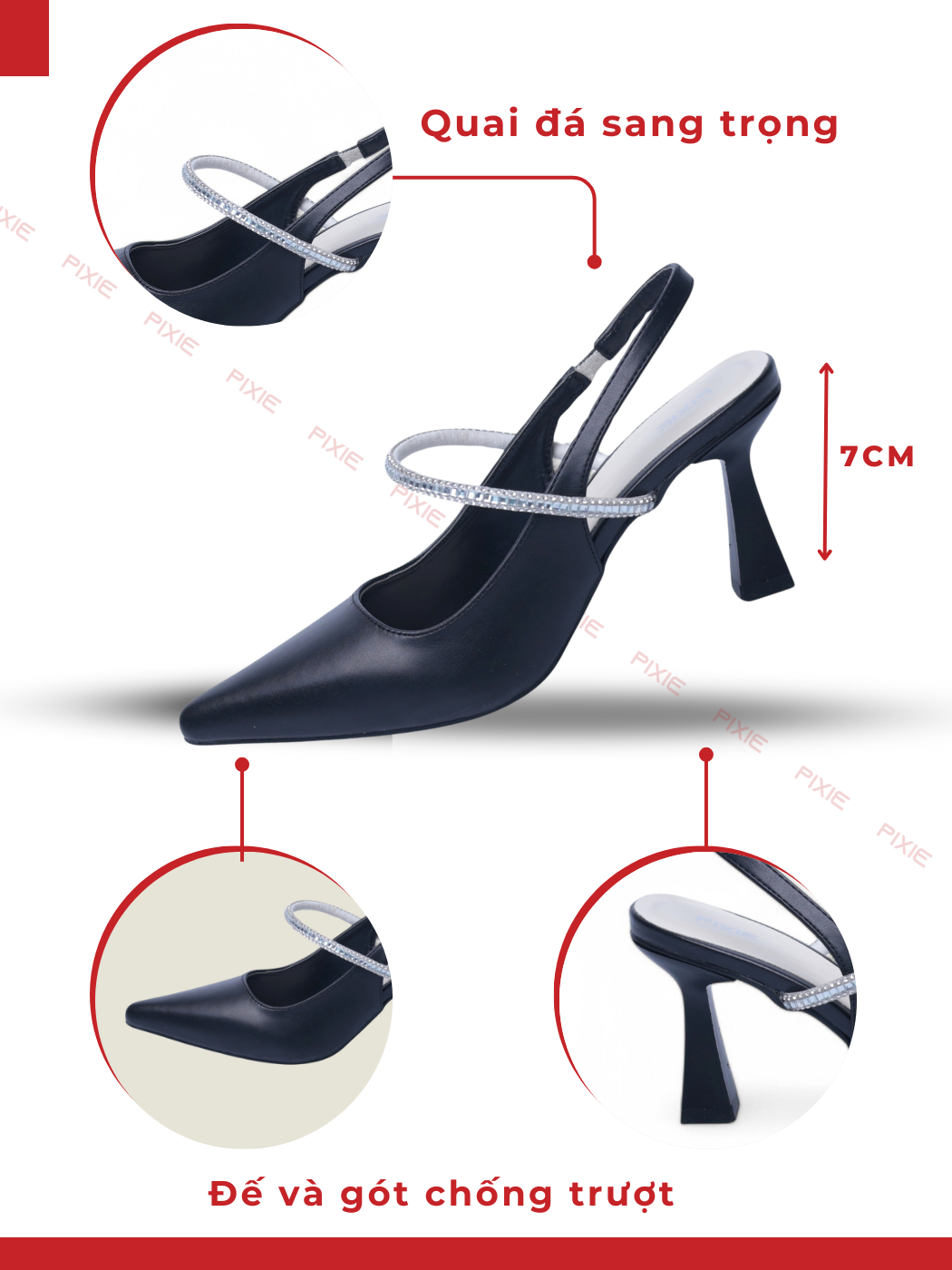 Mô tả Giày Cao Gót Slingback 7cm Quai Ngang Dây Đá Pixie H385 - 3