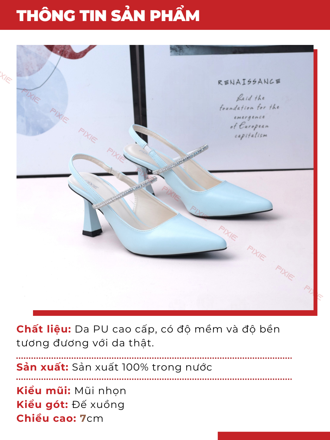 Mô tả Giày Cao Gót Slingback 7cm Quai Ngang Dây Đá Pixie H385 - 2