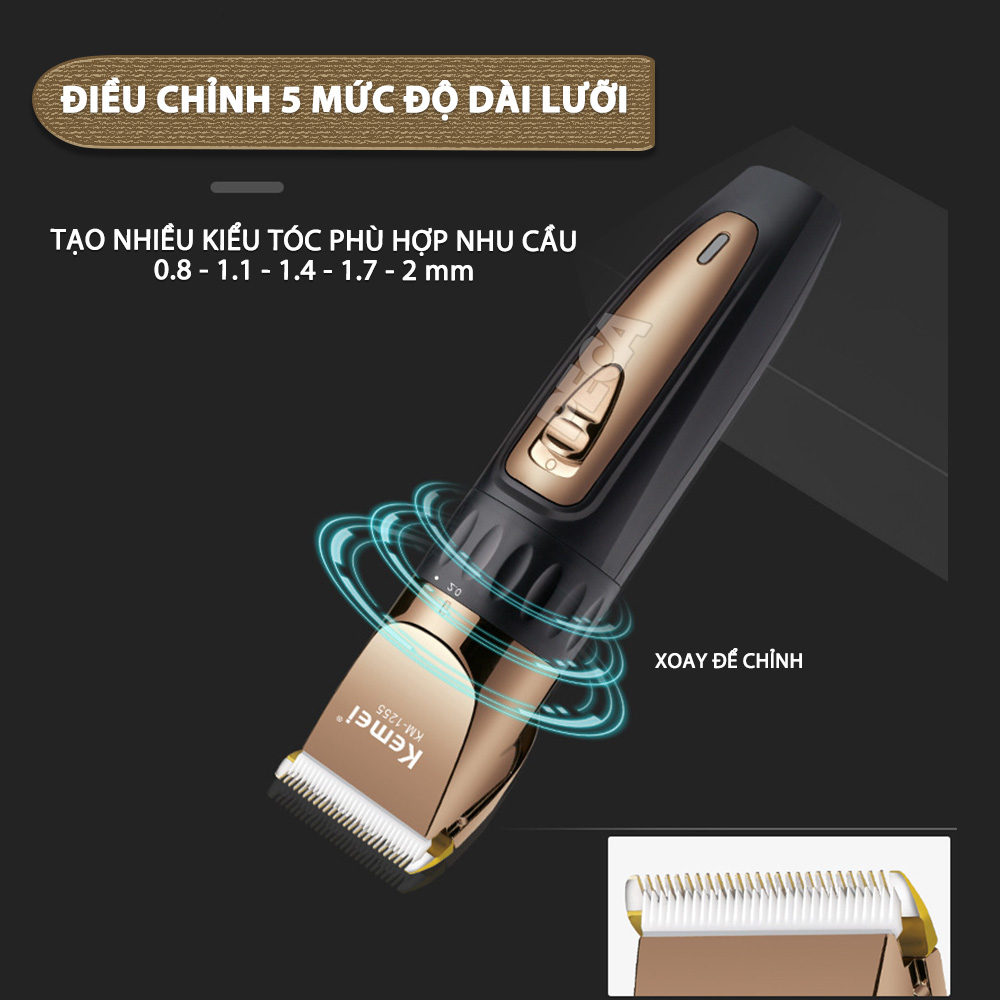 Mô tả Tông đơ cắt tóc không dây Kemei KM-1255 dùng cho cá nhân và gia đình - Hàng chính hãng - 5