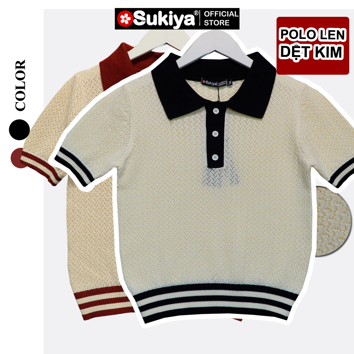 Mô tả Áo Len Polo Nữ SUKIYA Dệt KNIT Cao Cấp Đột Lỗ Thoáng Mát Phồi Màu Trẻ Trung Năng Động AL109 - 7